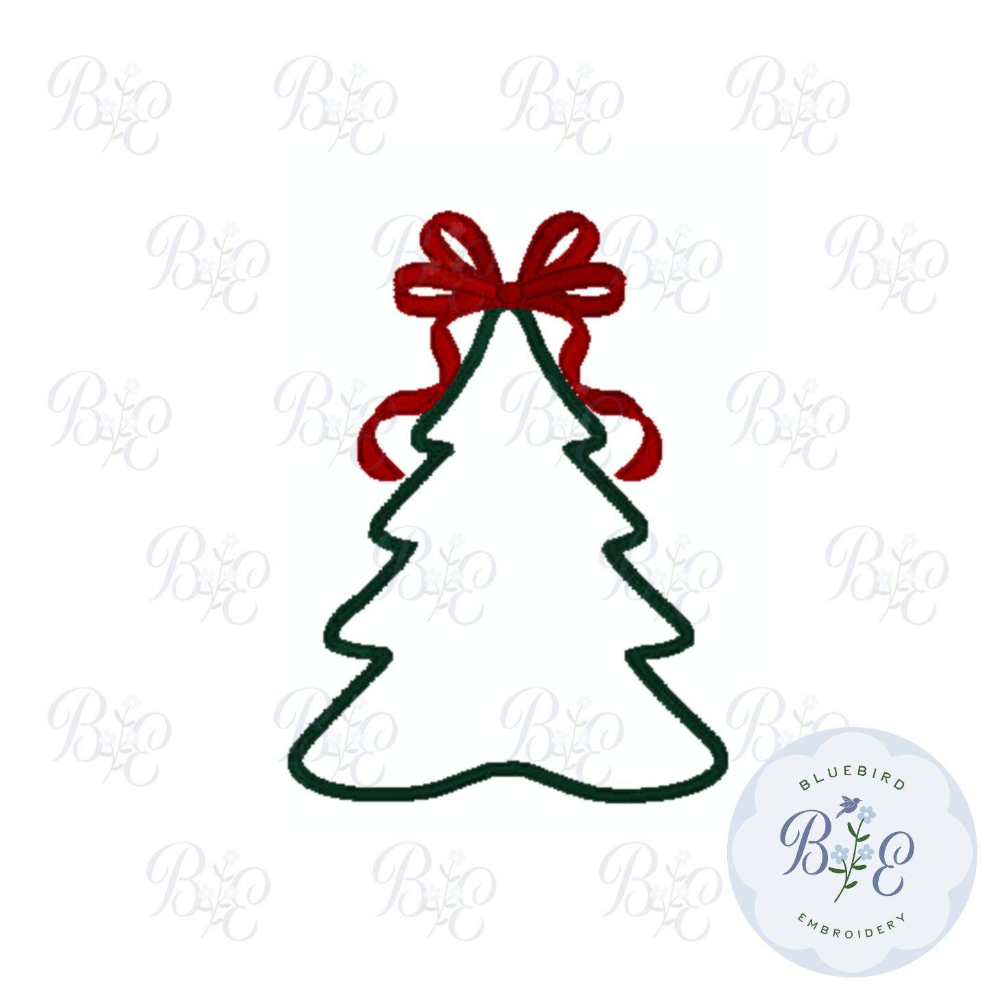 Christmas Tree with Bow Applique Digital Embroidery Design