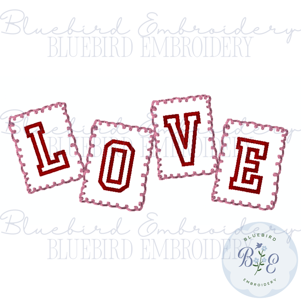 LOVE Stamps Applique Digital Embroidery Design