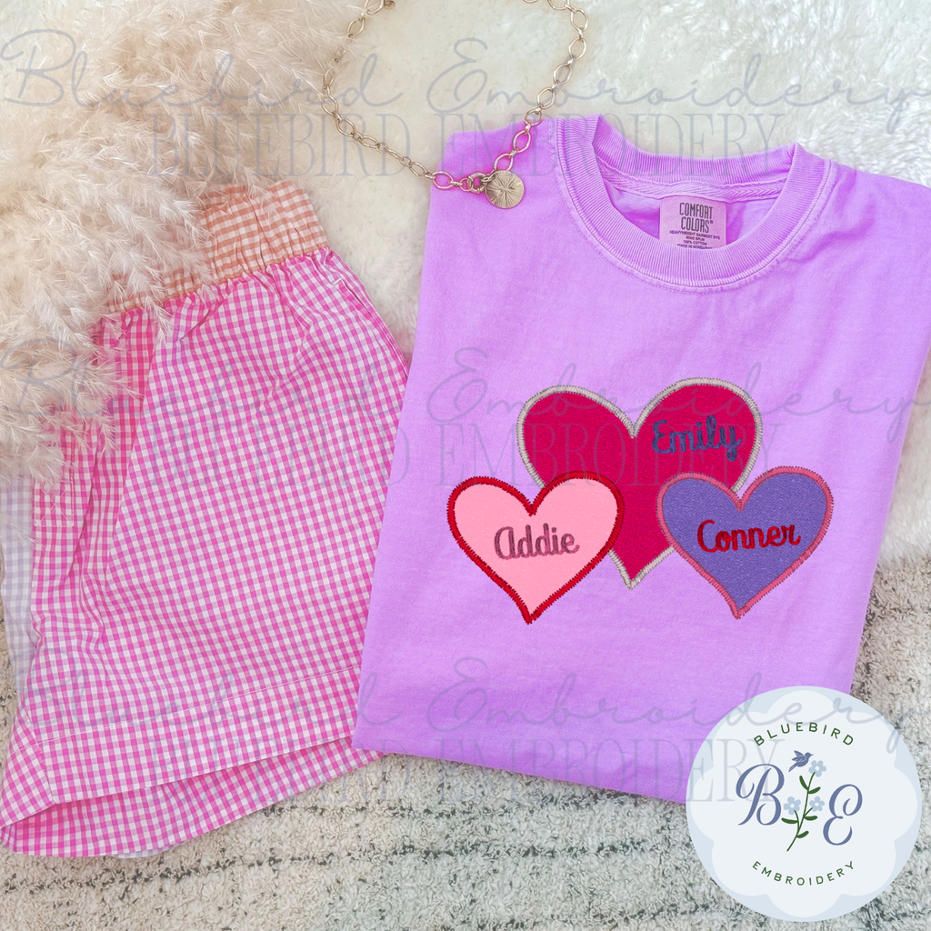 Hearts Trio Applique Zig Zag Digital Embroidery Design