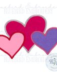 Hearts Trio Applique Zig Zag Digital Embroidery Design