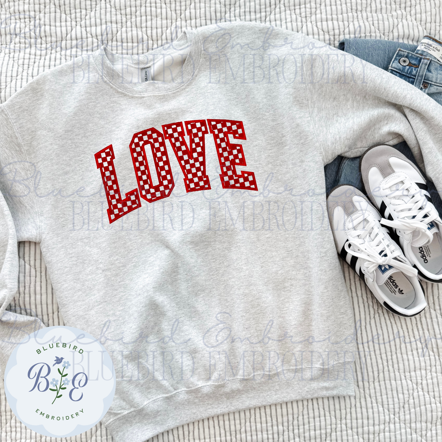 LOVE Checkered Sketch Digital Embroidery Design