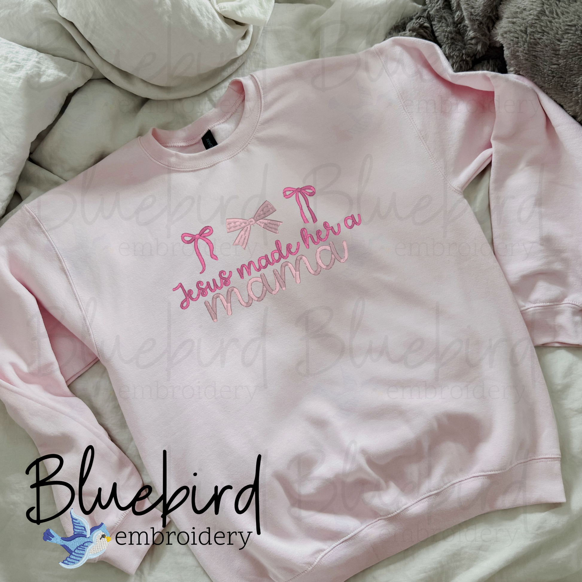 Jesus made her a Mama Embroidered T-shirt or Sweatshirt