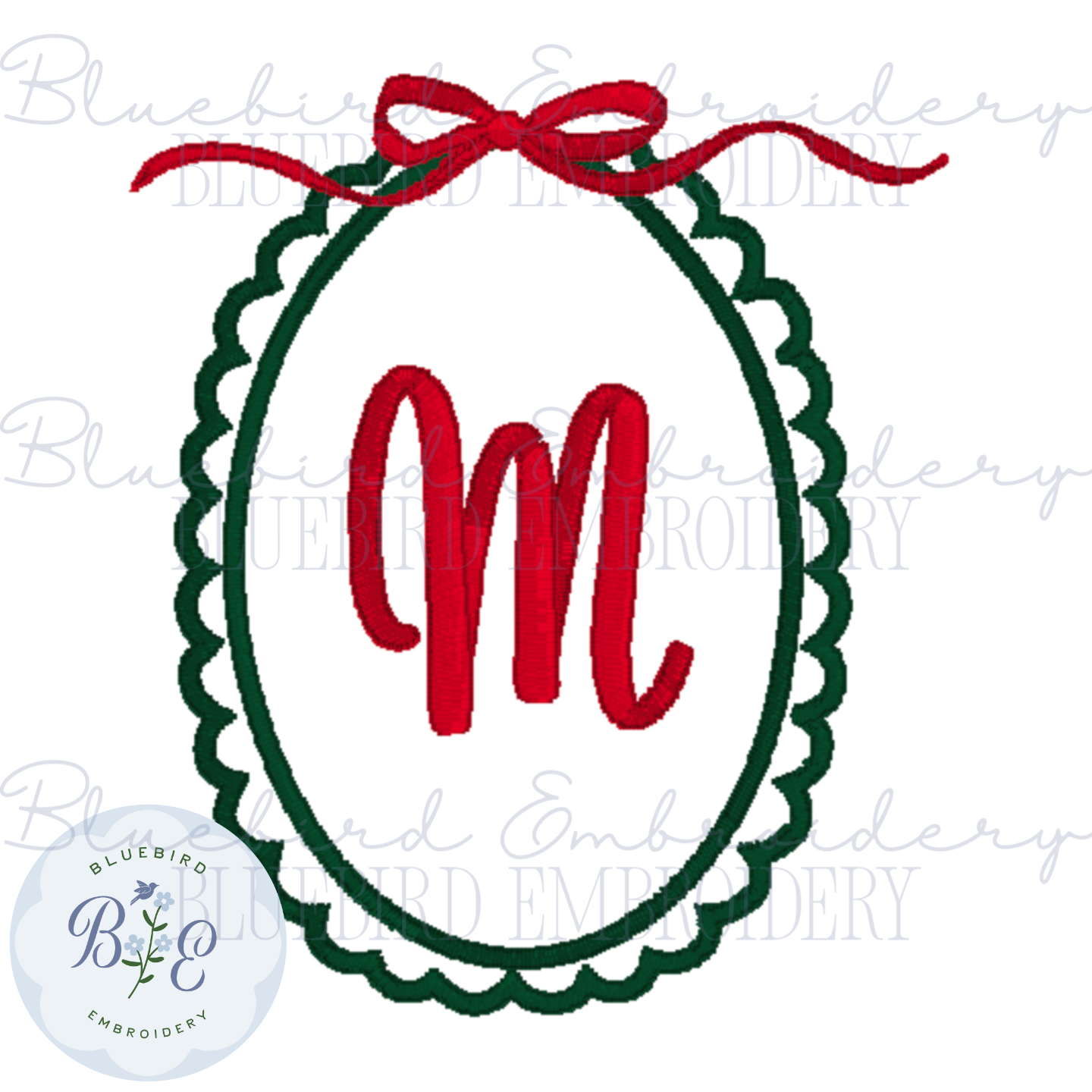 Scallop Bow Monogram Frame Digital Embroidery Design