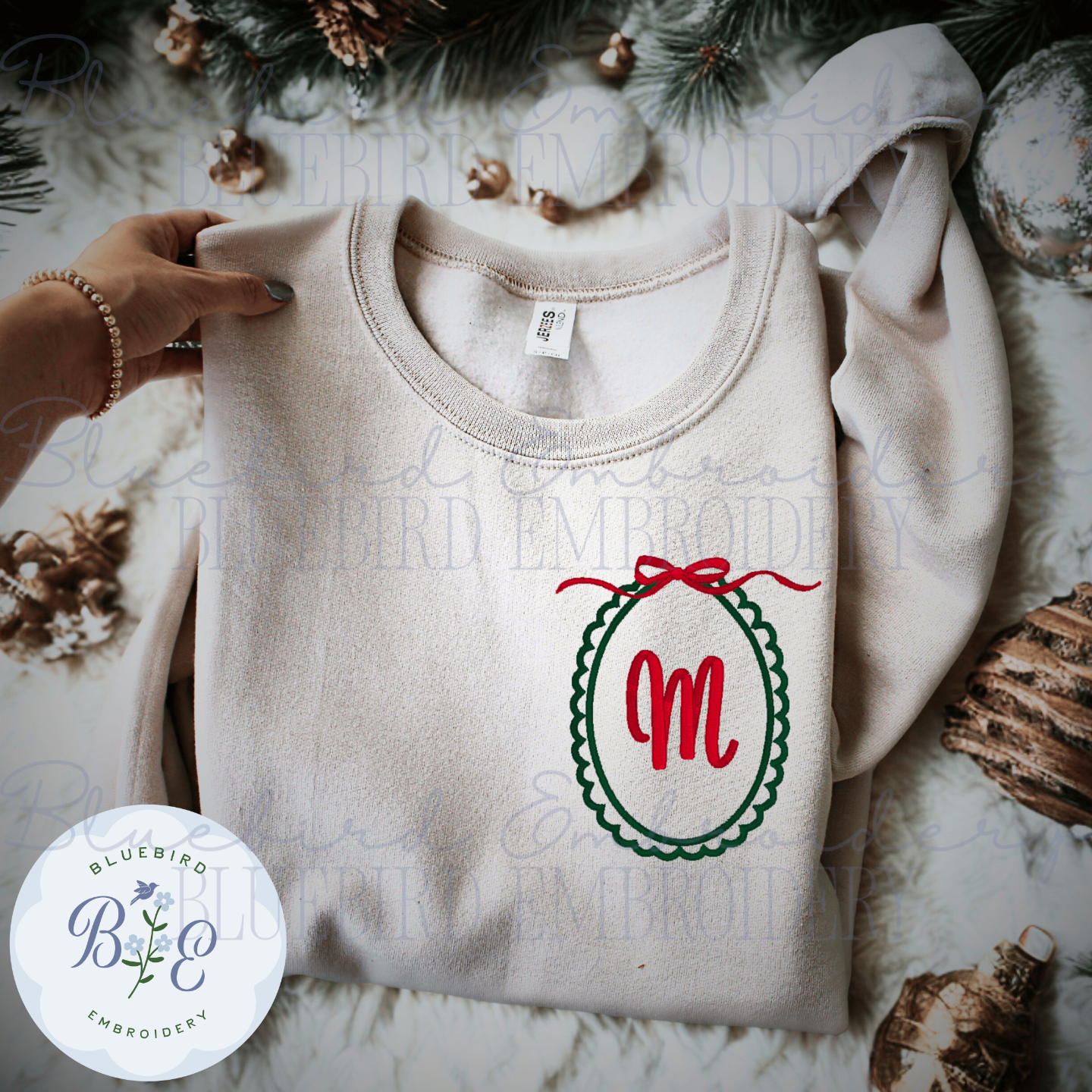 Scallop Bow Monogram Frame Digital Embroidery Design