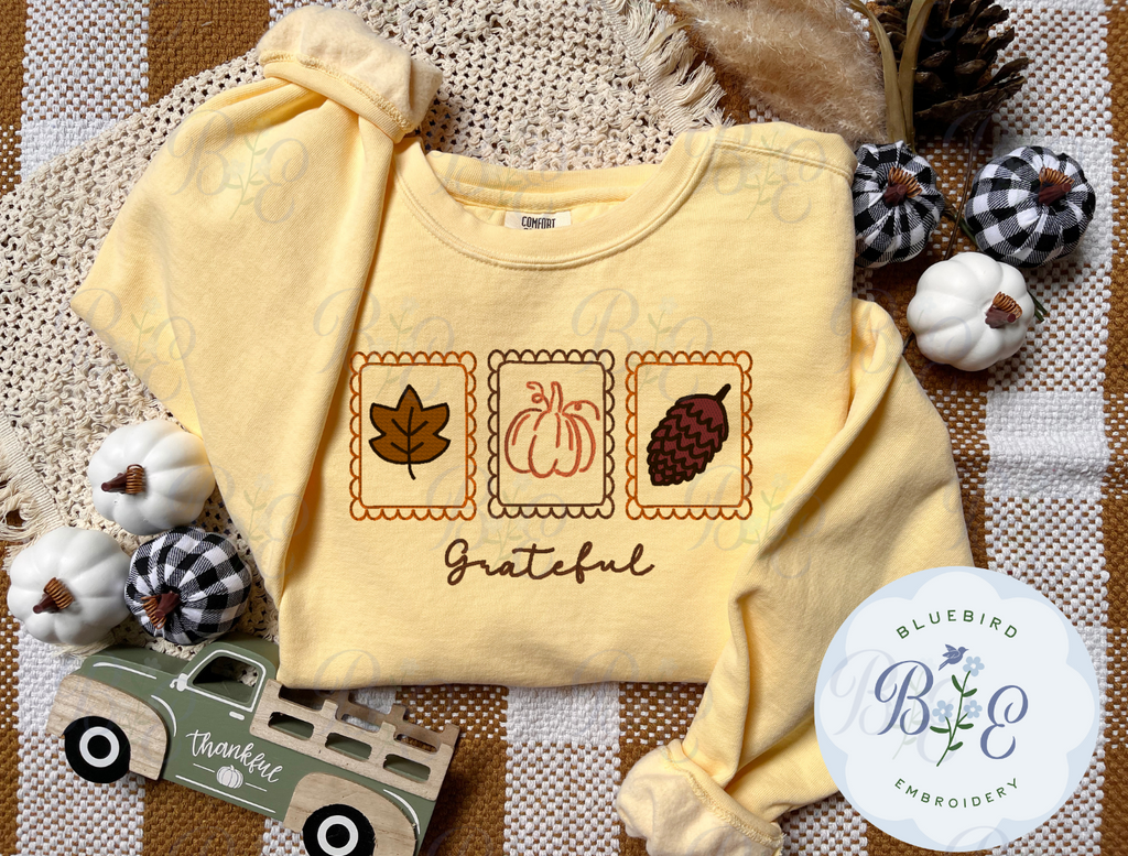 Grateful Scalloped Stamps- Embroidered Choose your style