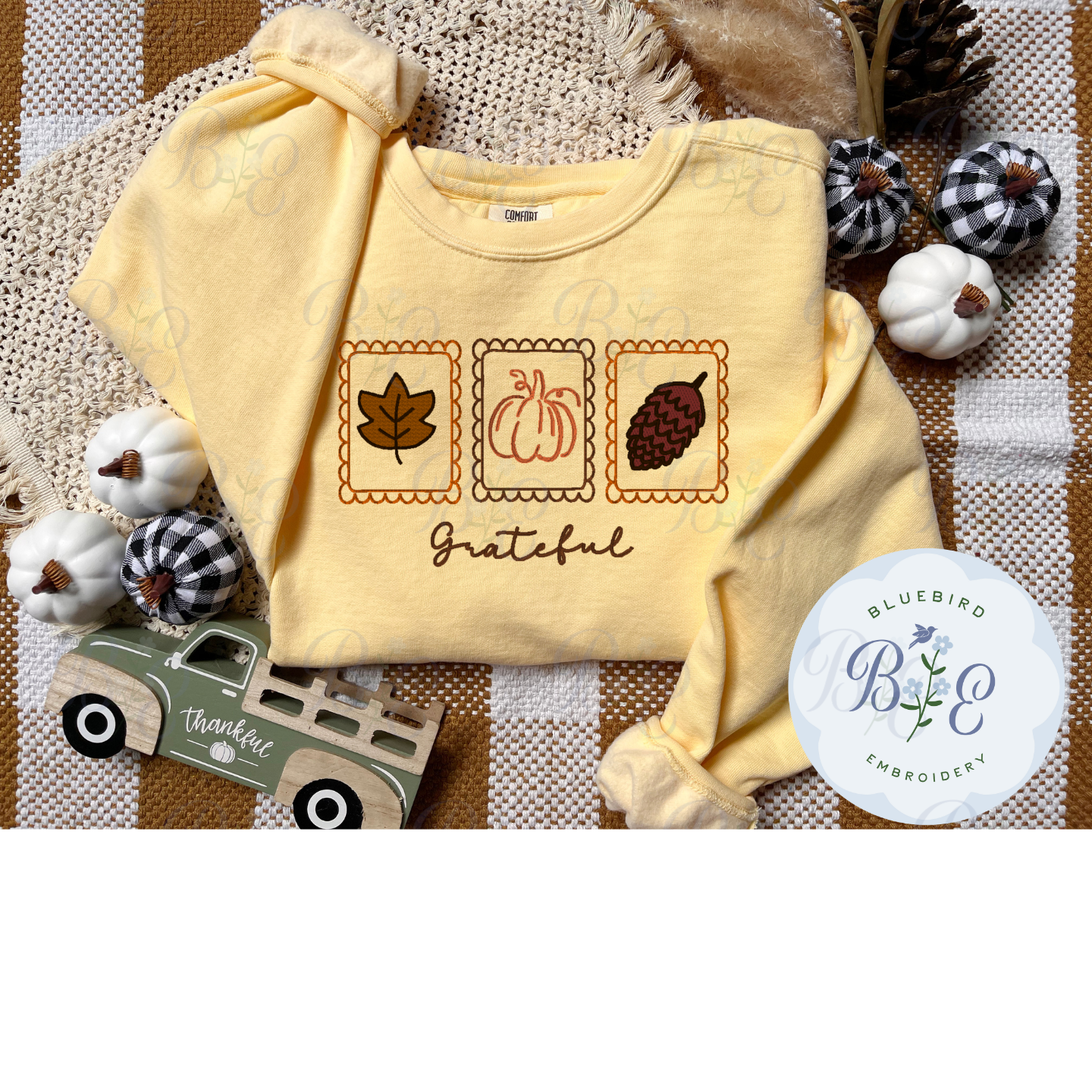 Grateful Sketch Icons Scalloped Stamps Digital Embroidery Design