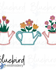 Floral Watering Cans Applique Trio & Singles Digital Embroidery Design