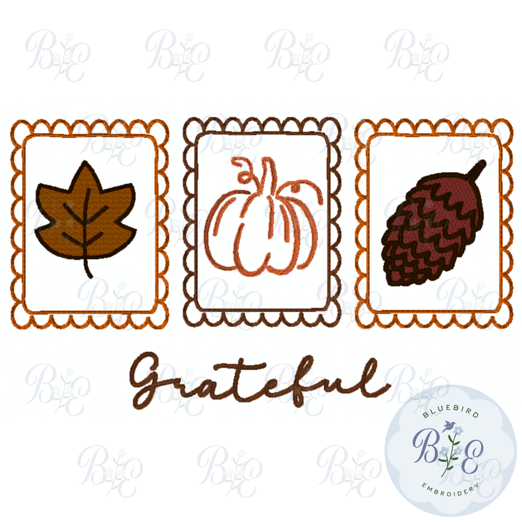 Grateful Sketch Icons Scalloped Stamps Digital Embroidery Design