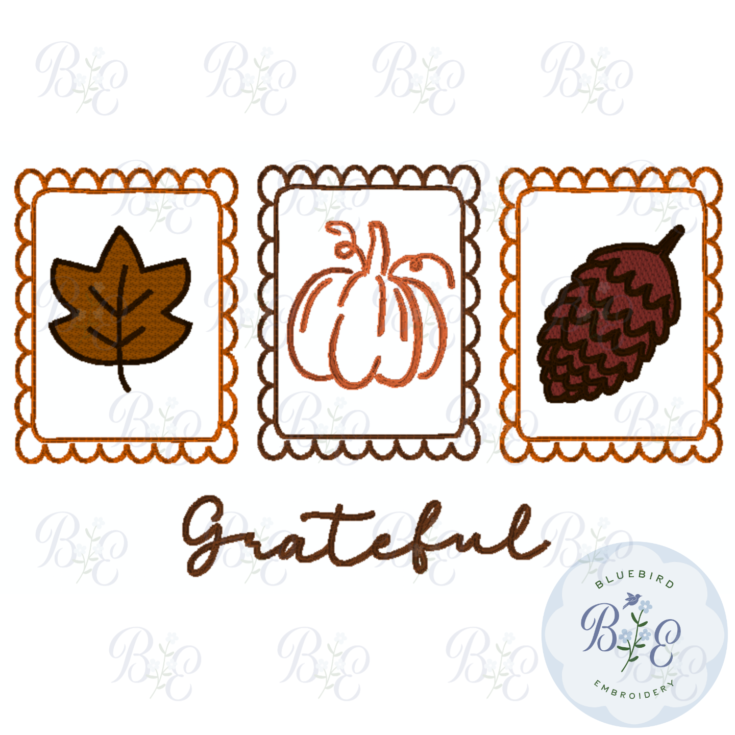 Grateful Sketch Icons Scalloped Stamps Digital Embroidery Design