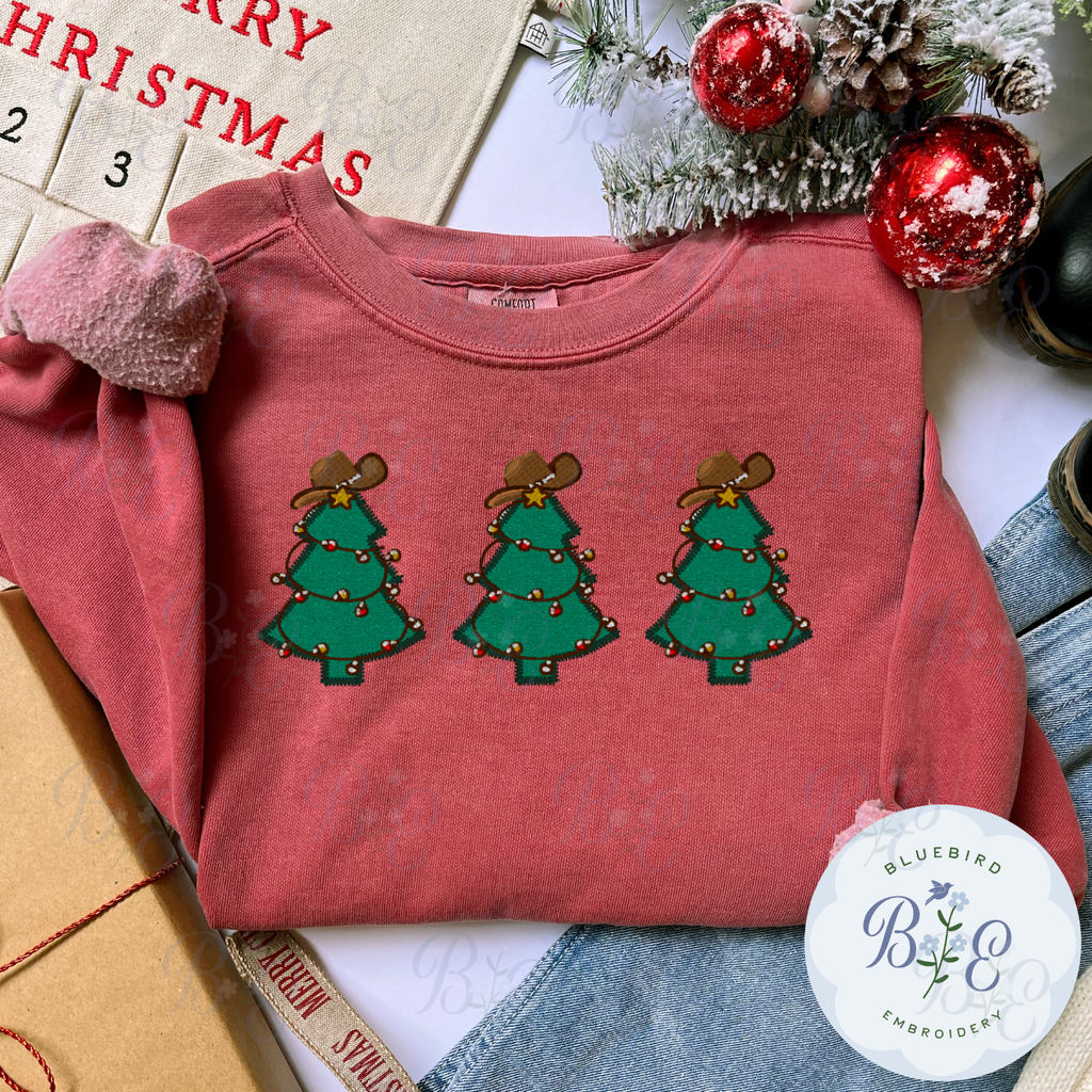 Cowboy Christmas Tree Trio Digital Applique Embroidery Design