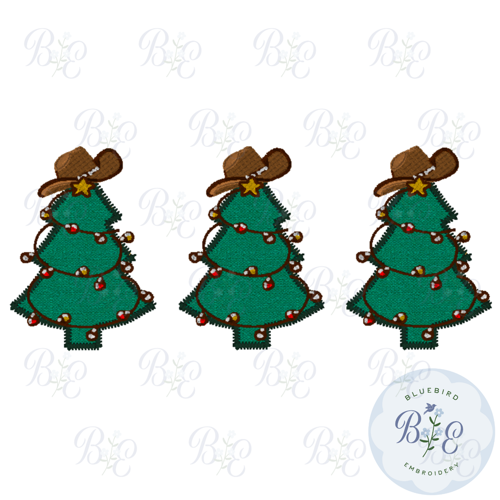 Cowboy Christmas Tree Trio Digital Applique Embroidery Design