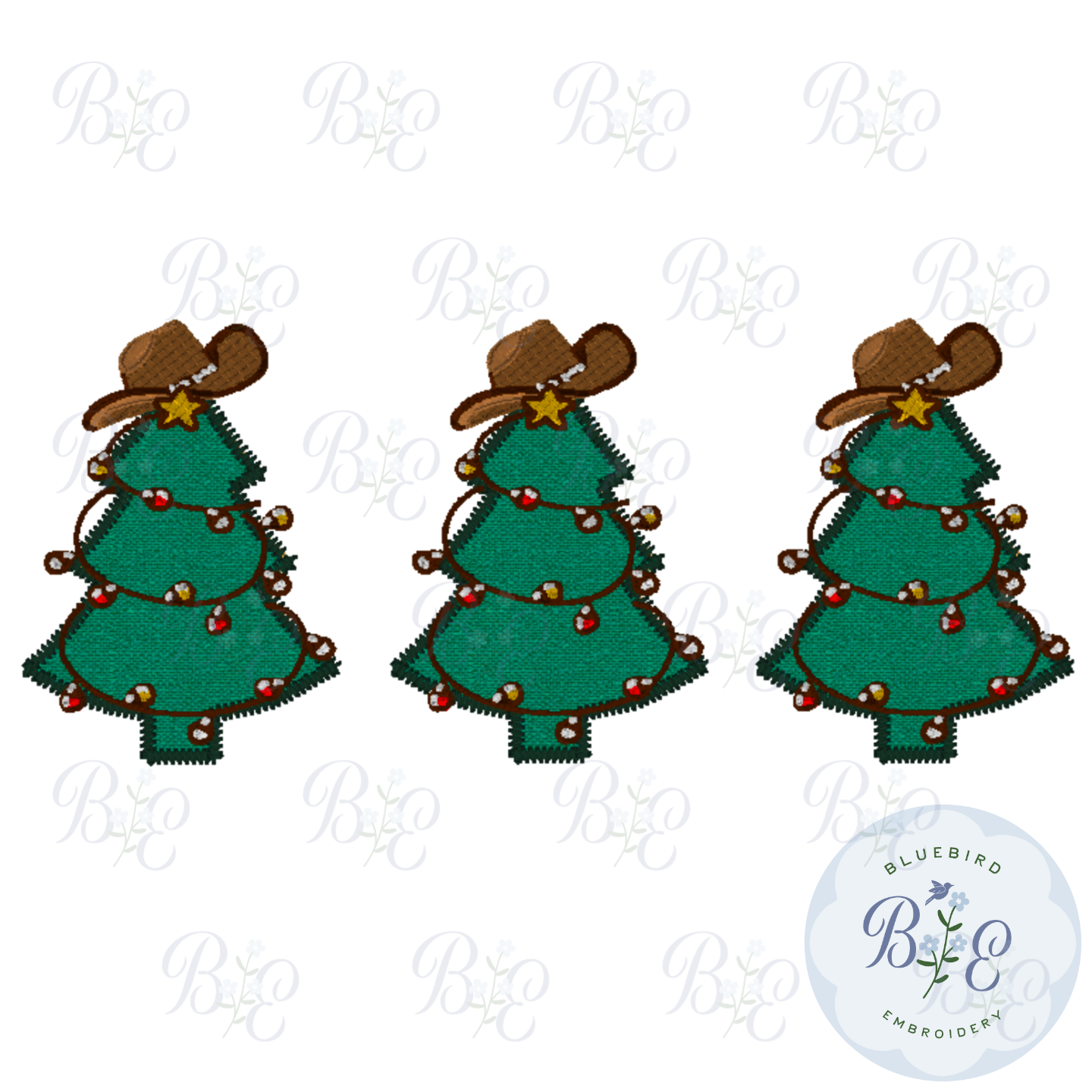 Cowboy Christmas Tree Trio Digital Applique Embroidery Design