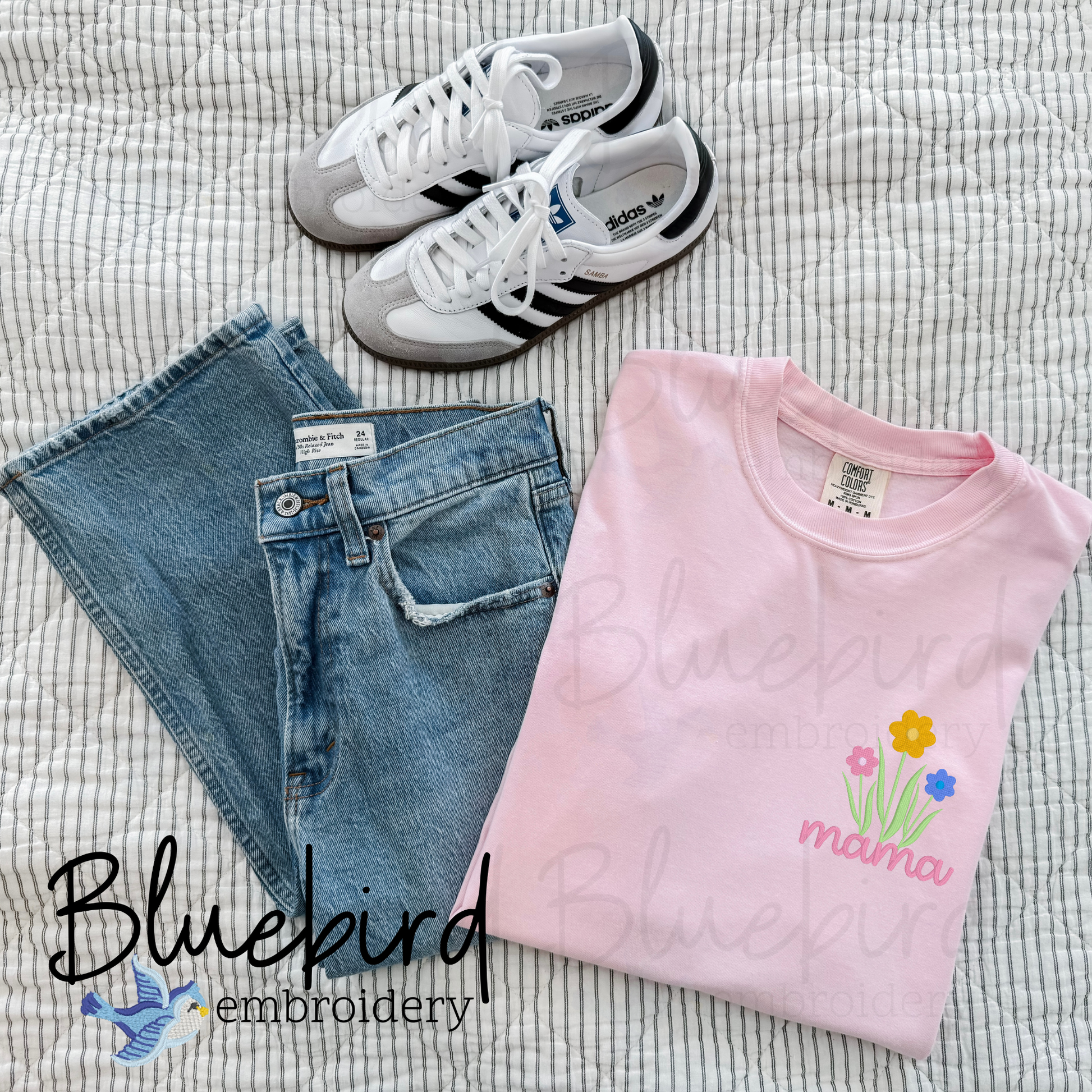 Mama Pocket Flowers Embroidered Tee