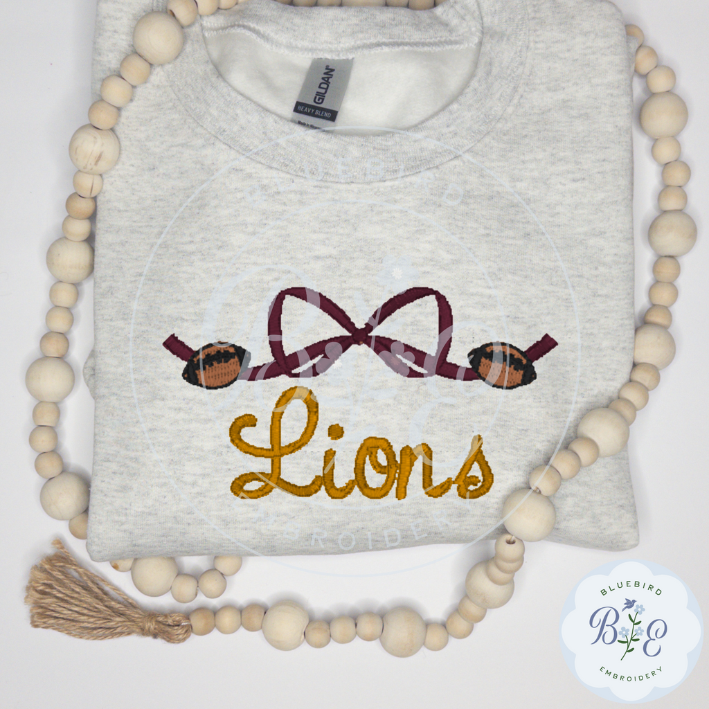 Custom Mascot Embroidered Sweatshirt-Bow & Mini Footballs