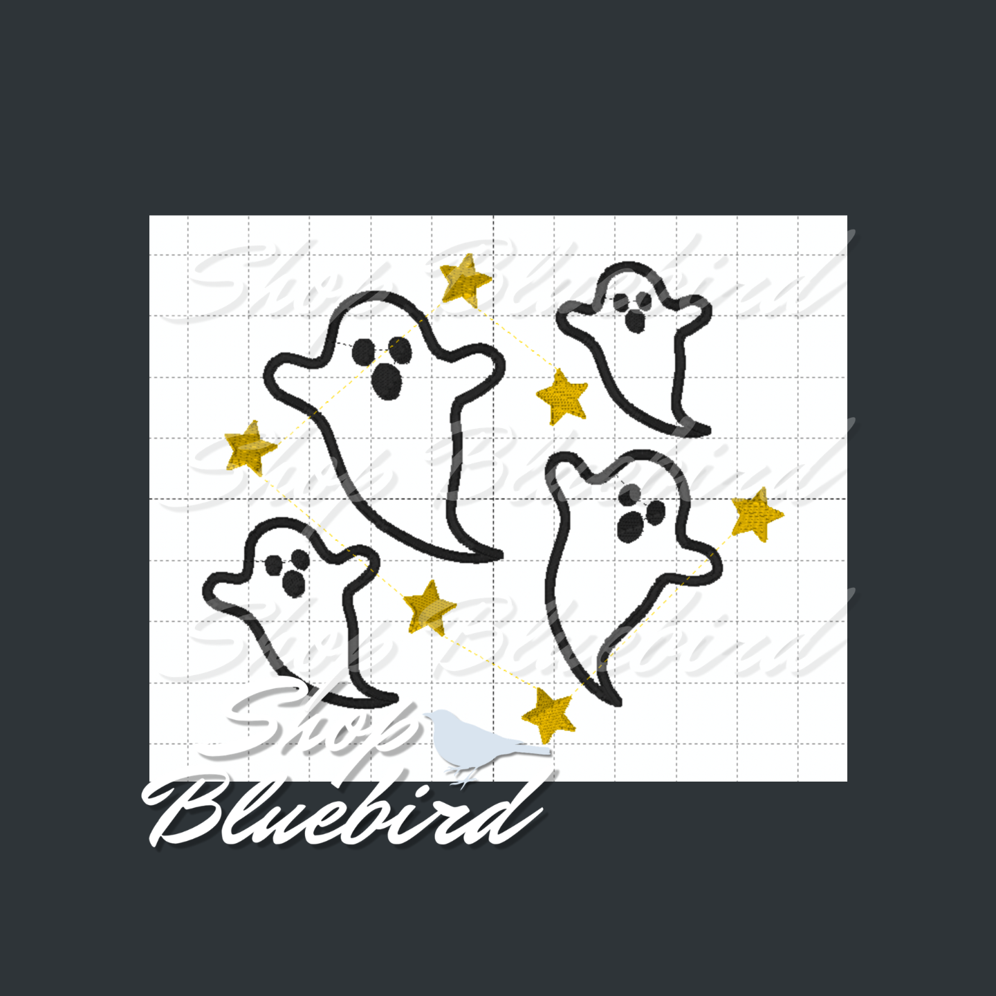 Ghost &amp; Stars Applique Digital Embroidery Design