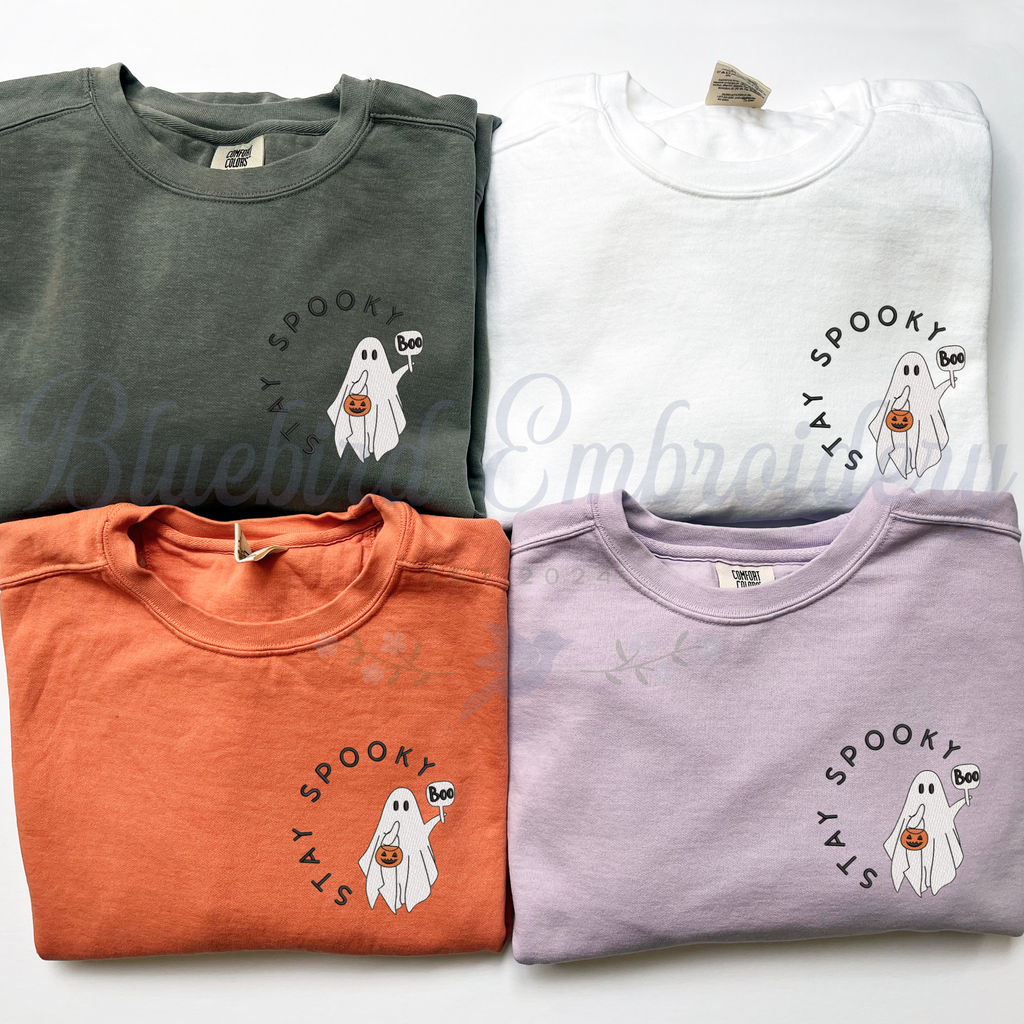 Stay Spooky Ghost Embroidered Crewneck Sweatshirt
