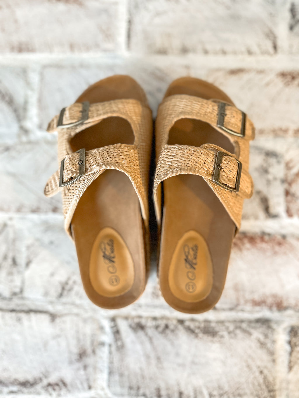 Raffia Double Buckle Platform Sandals