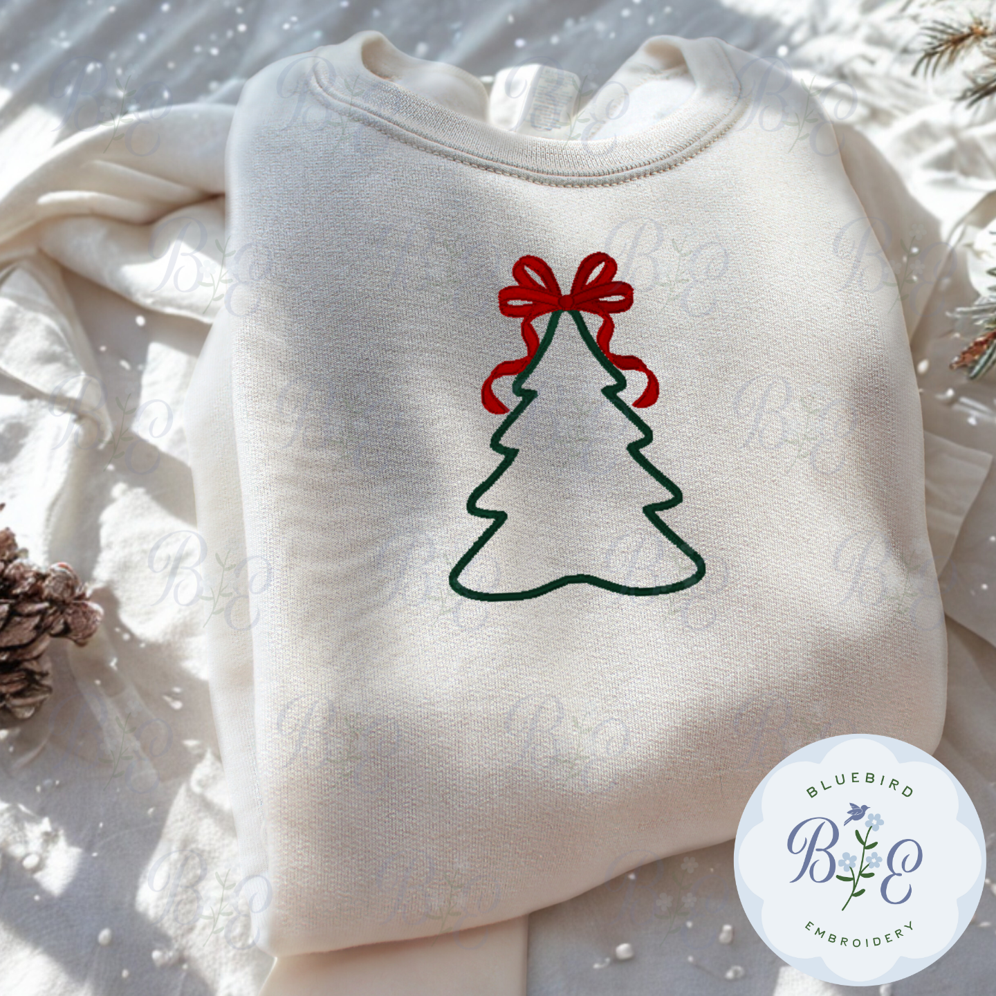 Christmas Tree with Bow Applique Digital Embroidery Design