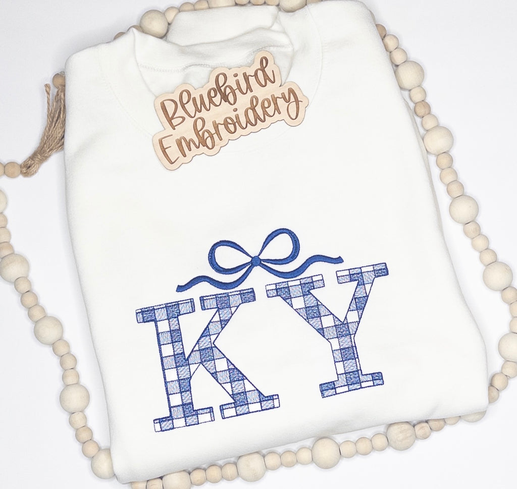 Preppy KY Gingham Embroidered Sweatshirt