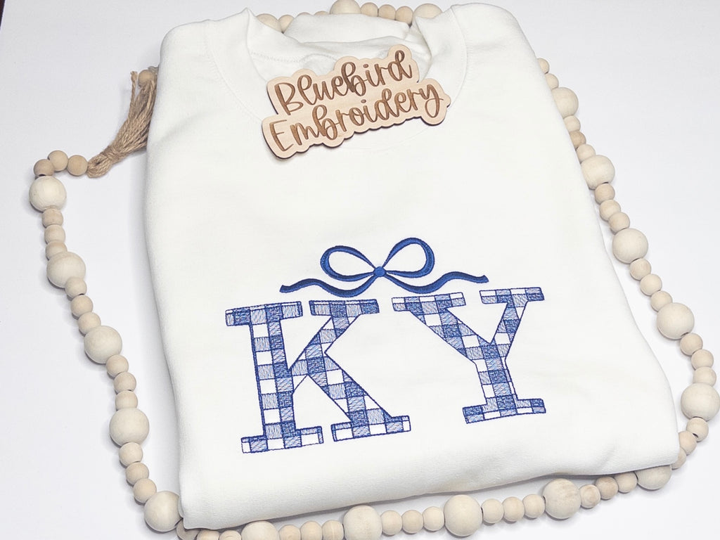 Preppy KY Gingham Embroidered Sweatshirt
