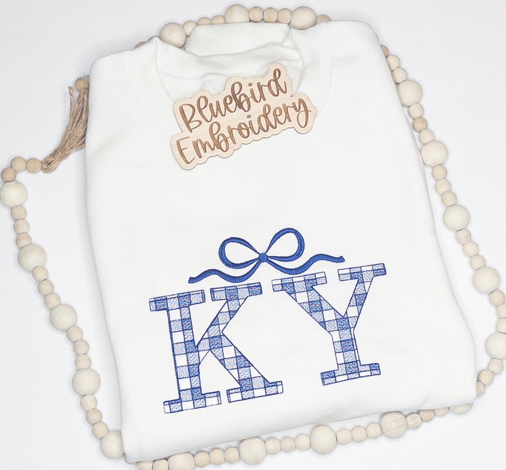 Preppy KY Gingham Embroidered Sweatshirt