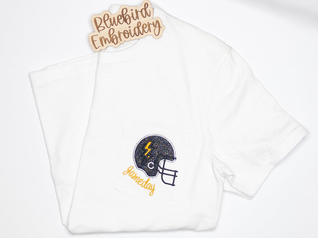 Custom Gameday Football Helmet Glitter Applique Embroidered