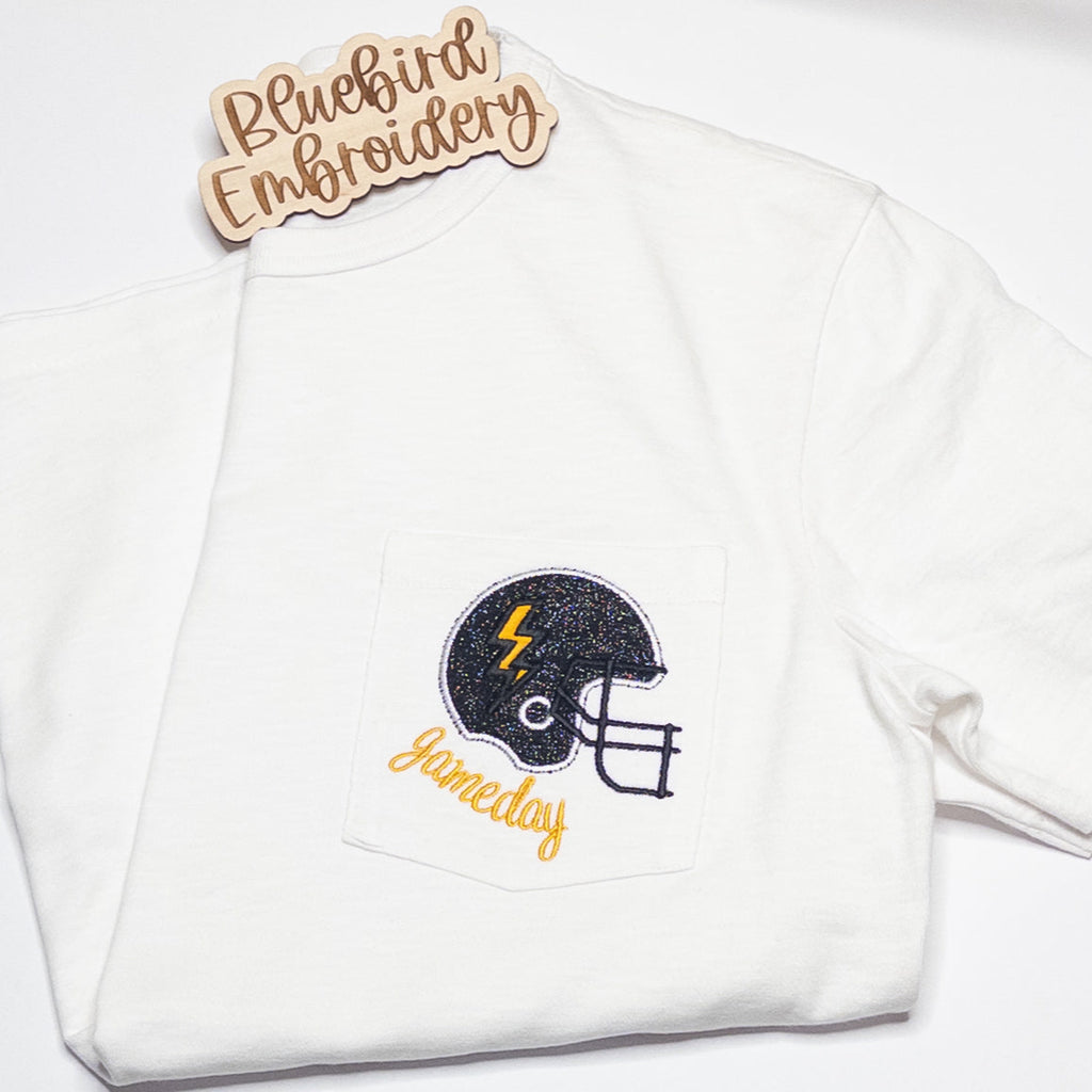Custom Gameday Football Helmet Glitter Applique Embroidered