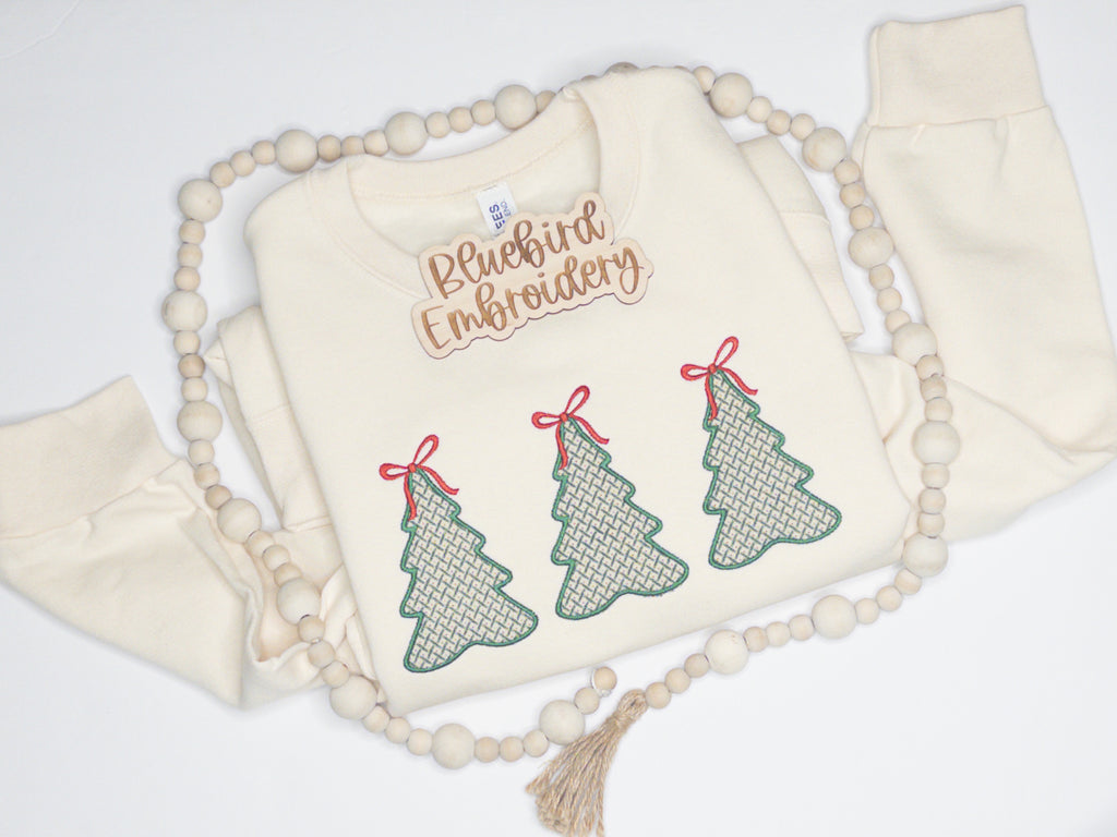 Christmas Tree Trio Applique Embroidered Crewneck (BBE Original)