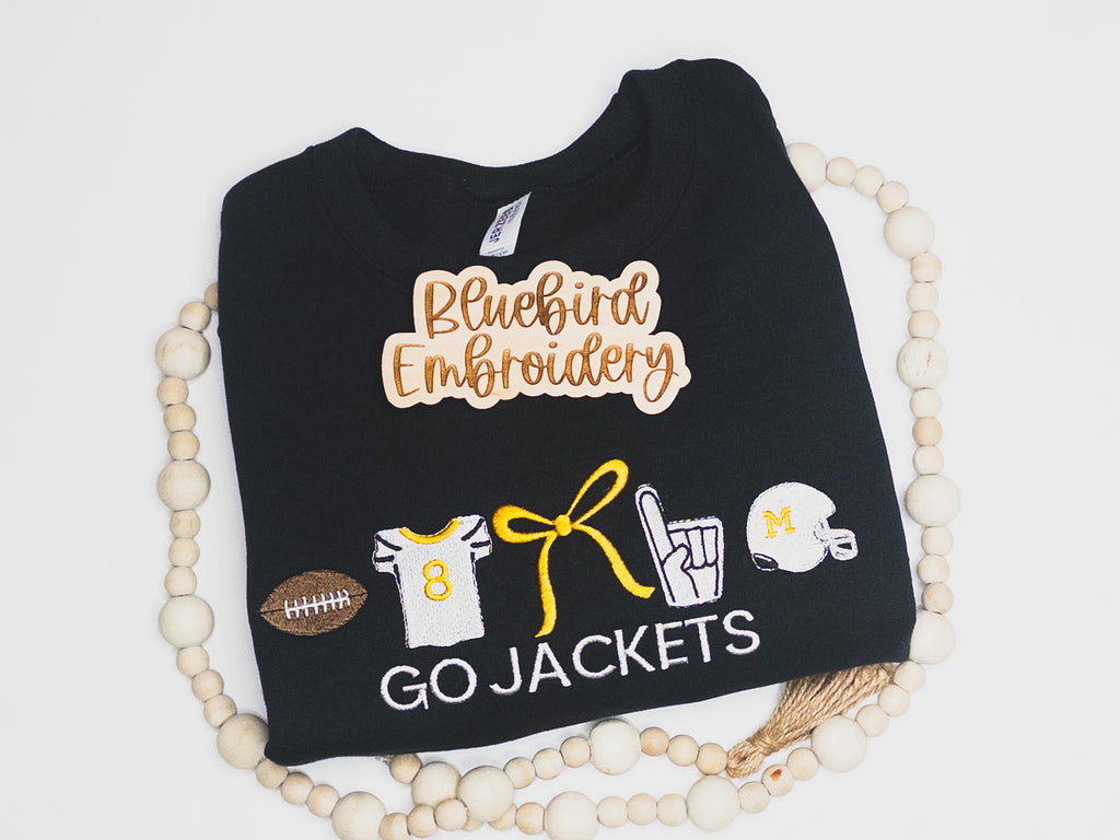 Personalized Jersey# Go Jackets Football Icons Embroidered Crewneck