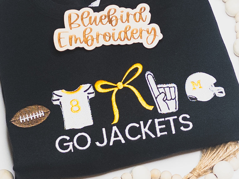 Personalized Jersey# Go Jackets Football Icons Embroidered Crewneck