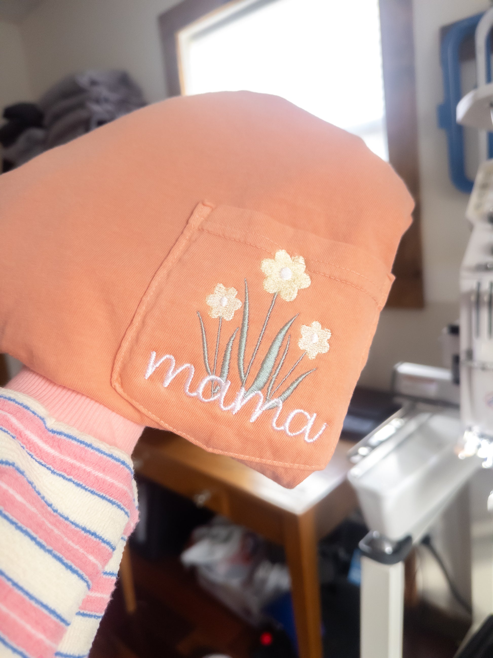 Mama Pocket Flowers Embroidered Tee