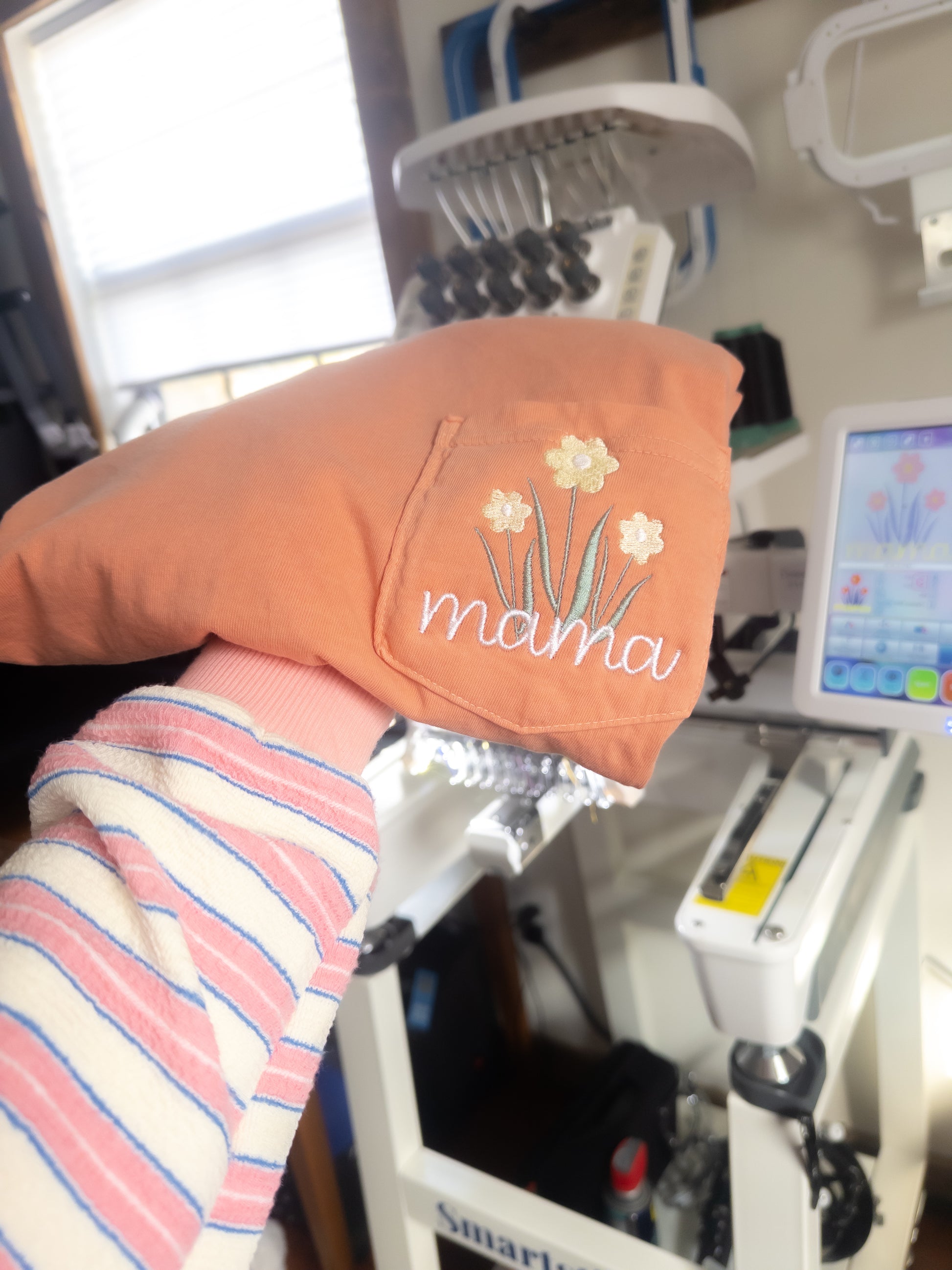 Mama Pocket Flowers Embroidered Tee