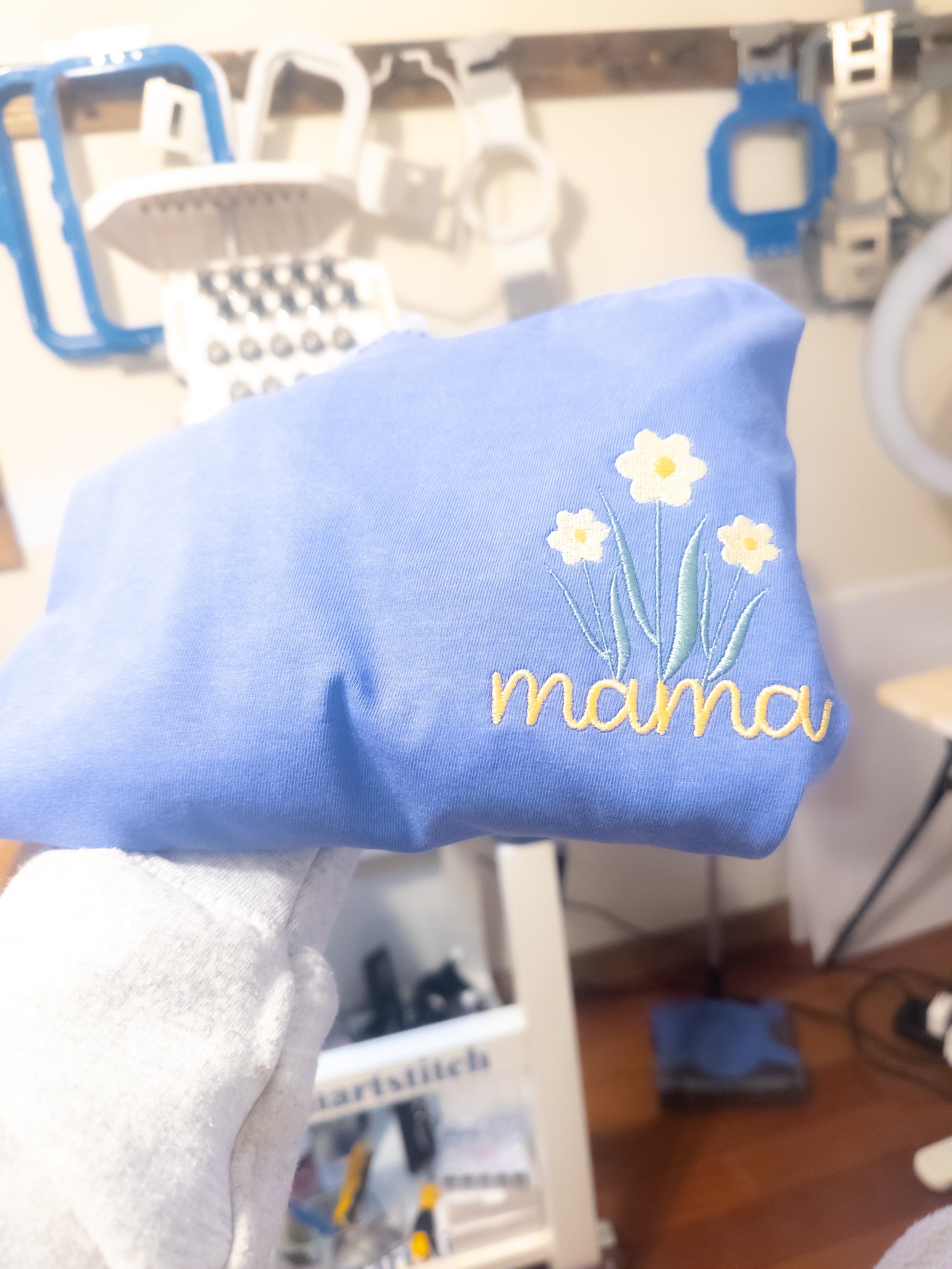 Mama Pocket Flowers Embroidered Tee