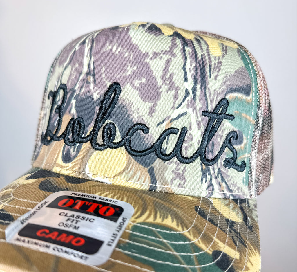 Bobcats Embroidered Script Camo Hat-3D Puff