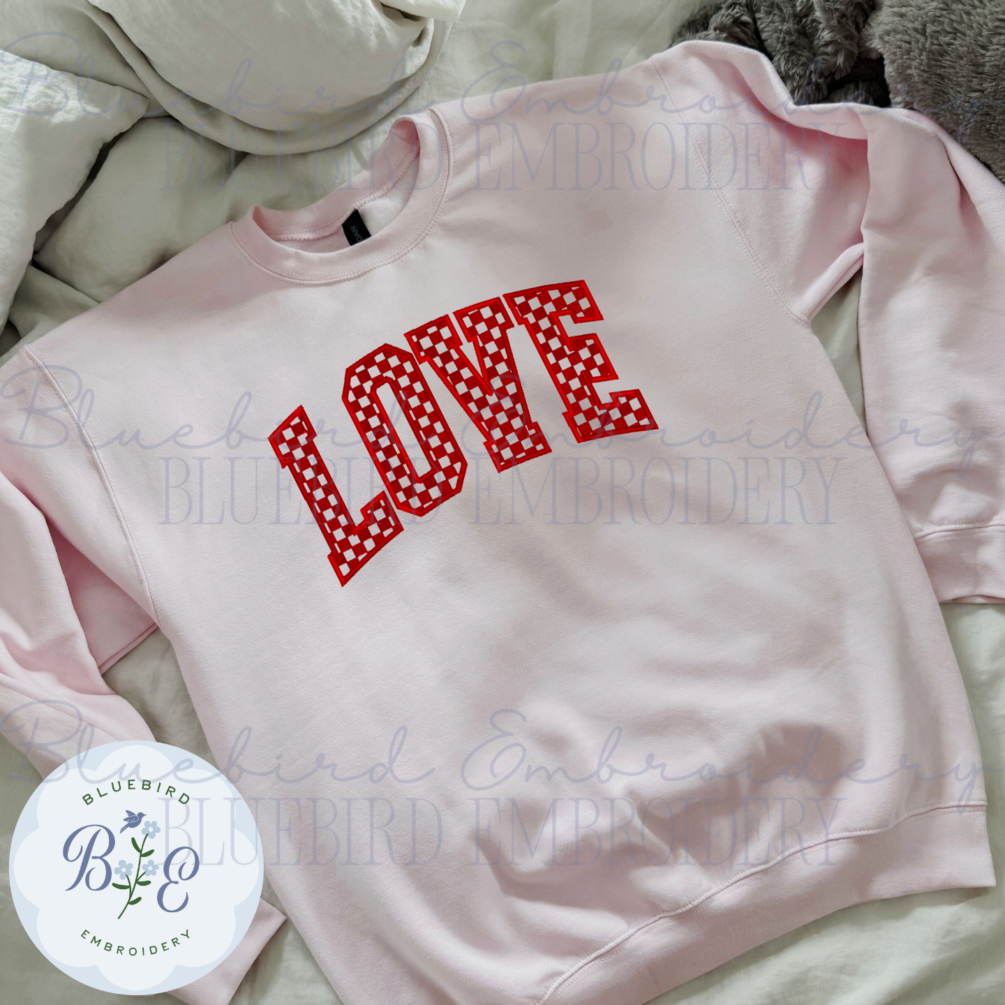 LOVE Checkered Sketch Digital Embroidery Design