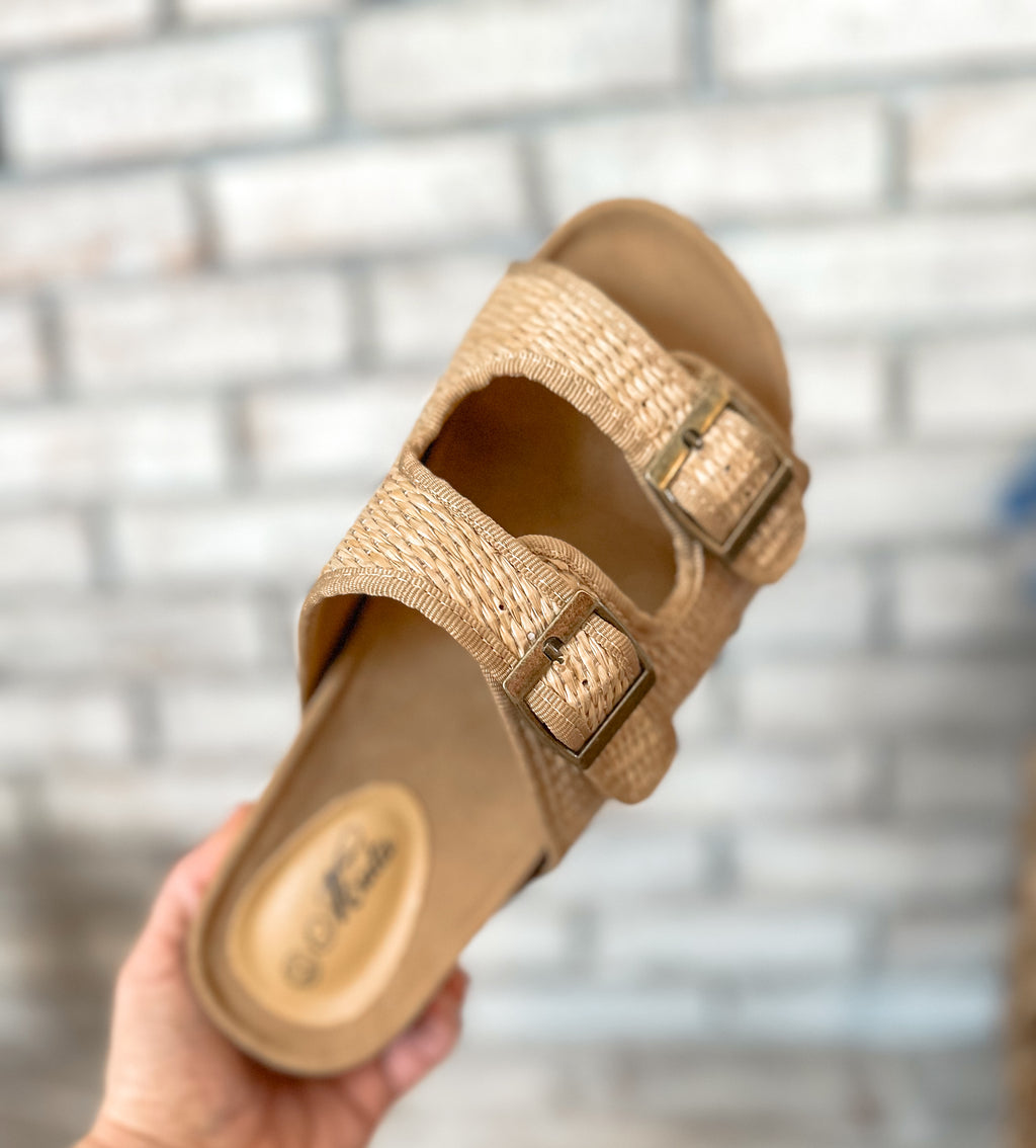 Raffia Double Buckle Platform Sandals