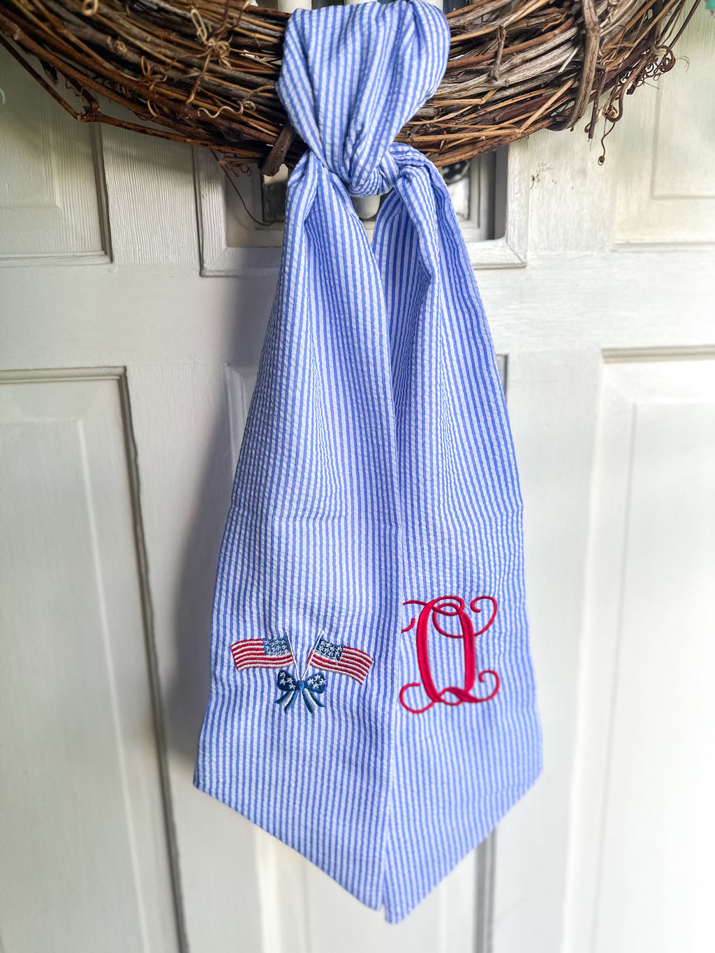 American Flag Embroidered Seersucker Wreath Sash – Monogrammed