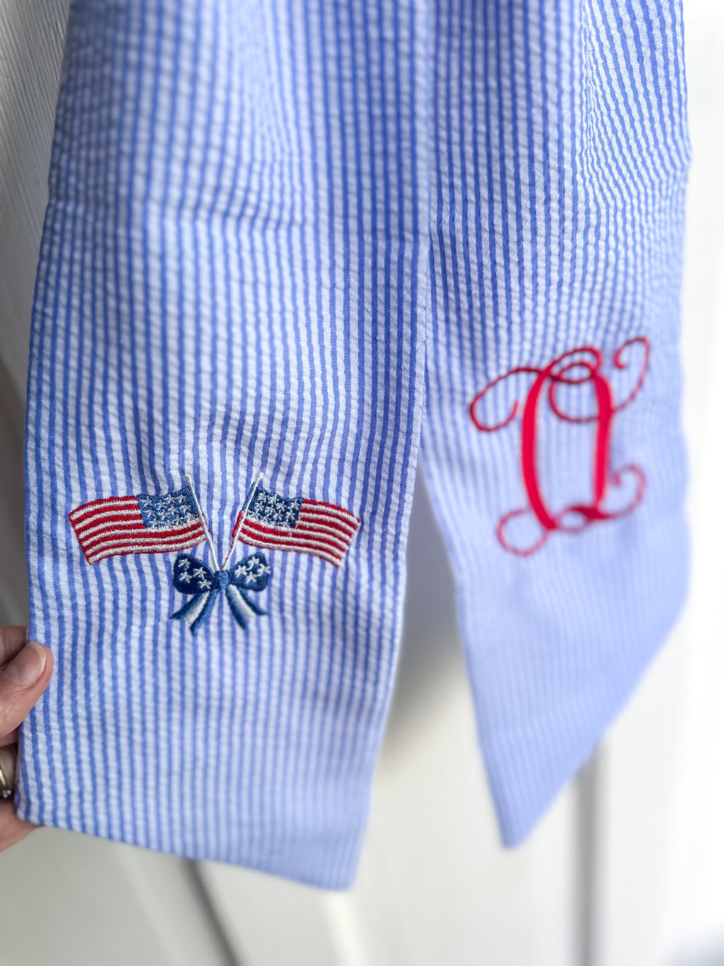 American Flag Embroidered Seersucker Wreath Sash – Monogrammed