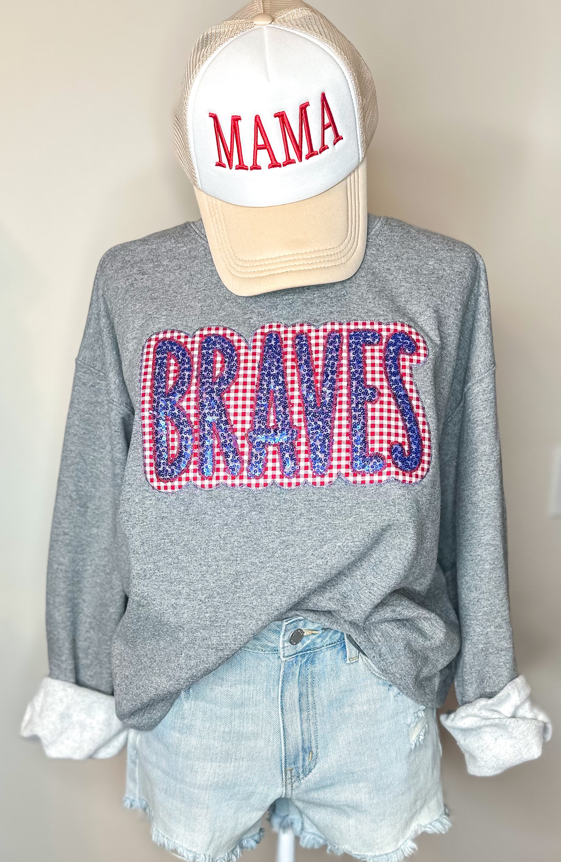 Custom Sequin + Fabric Appliqué Crewneck – Pick Your Team!