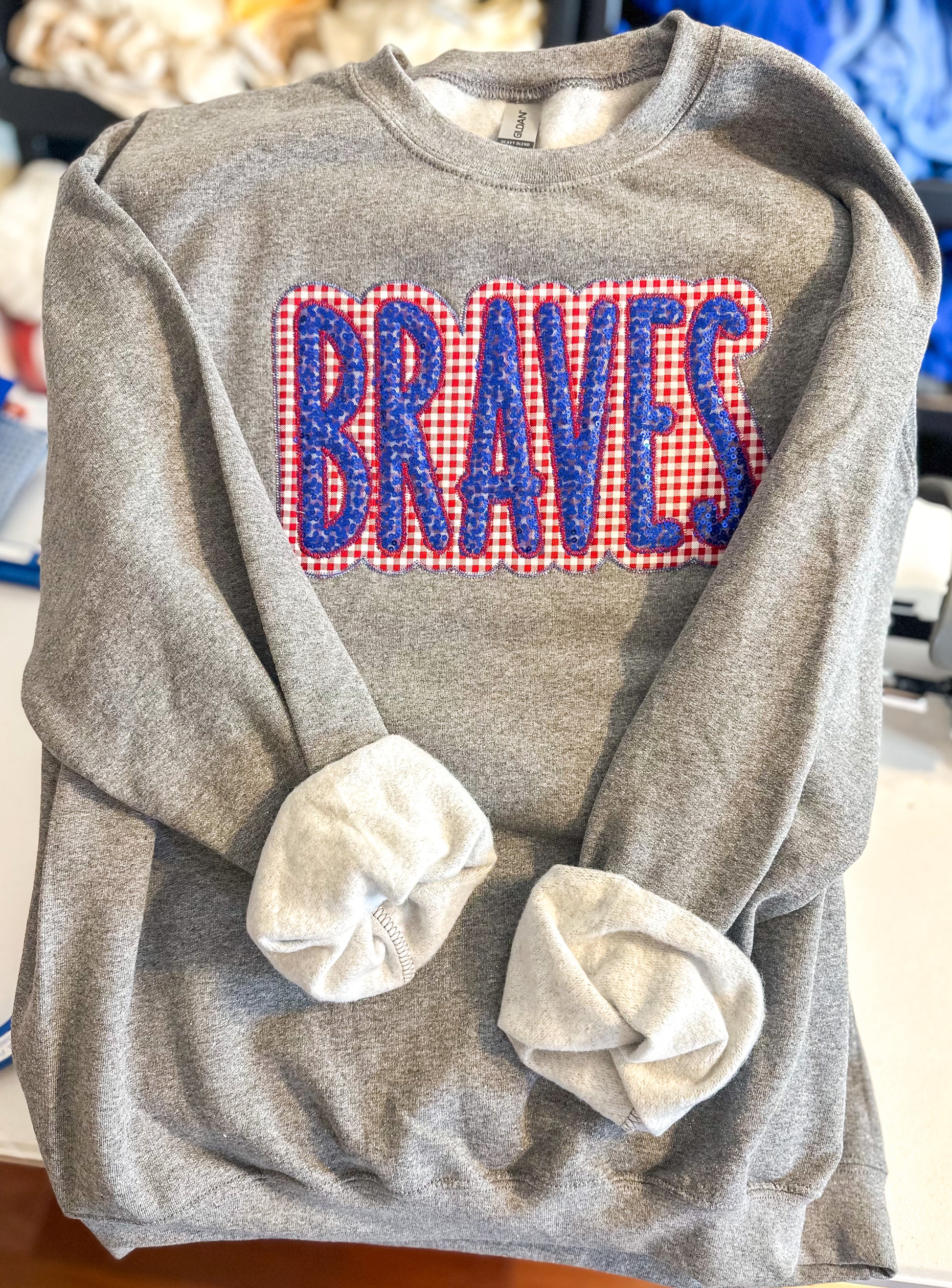 Custom Sequin + Fabric Appliqué Crewneck – Pick Your Team!