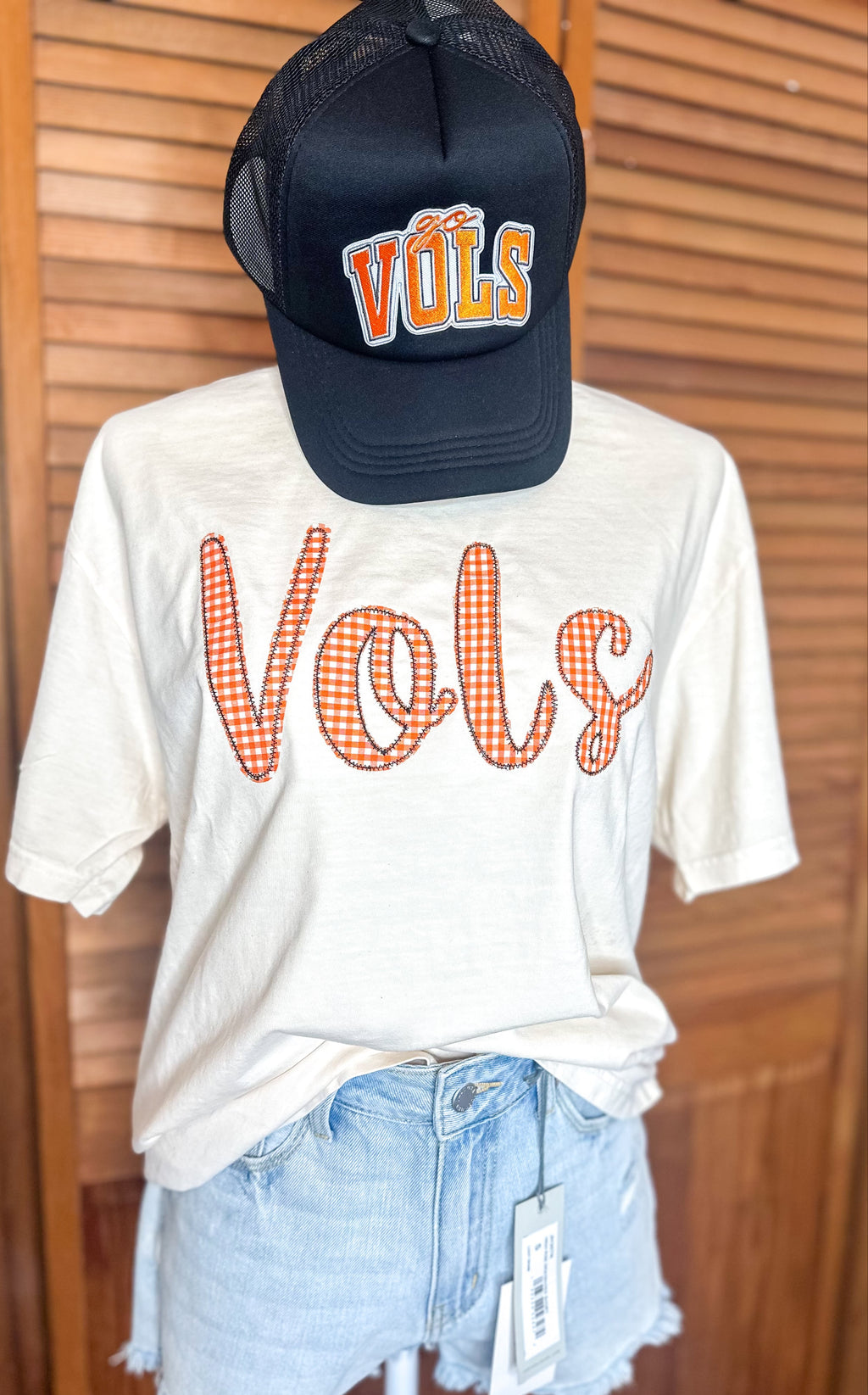 Vols Script Gingham Applique Tshirt
