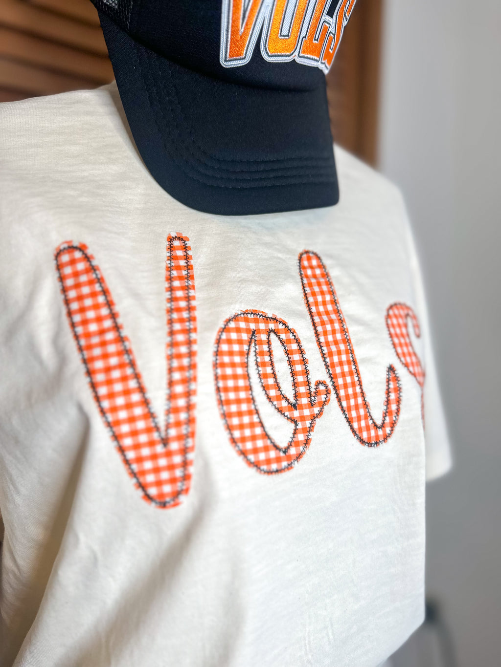 Vols Script Gingham Applique Tshirt