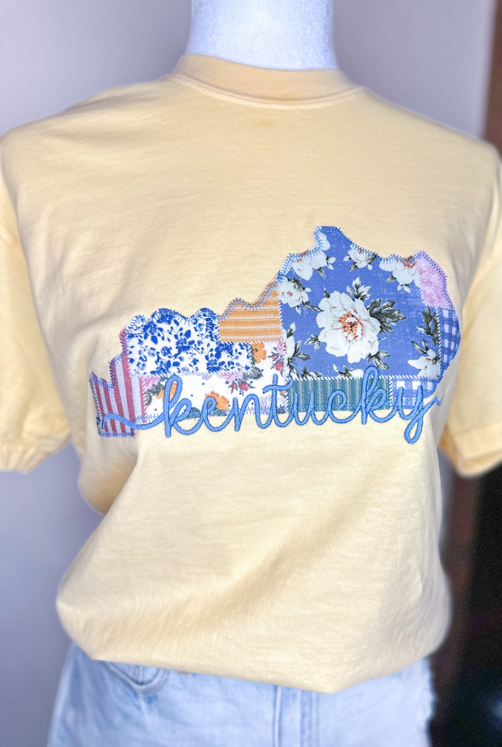 Custom Choose Your State -Quilted Patchwork Appliqué Embroidered Tee