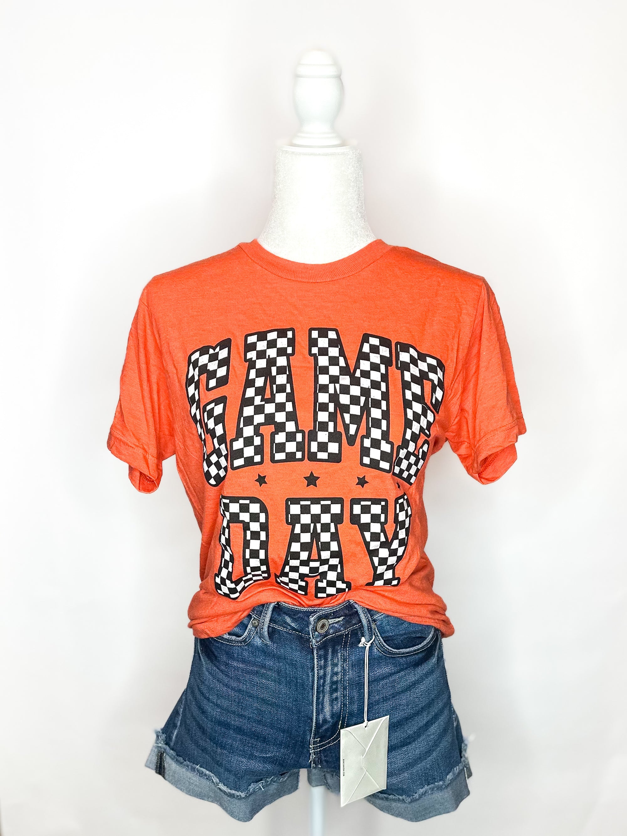 Orange Checkered Game Day Tee - Bluebird Embroidery