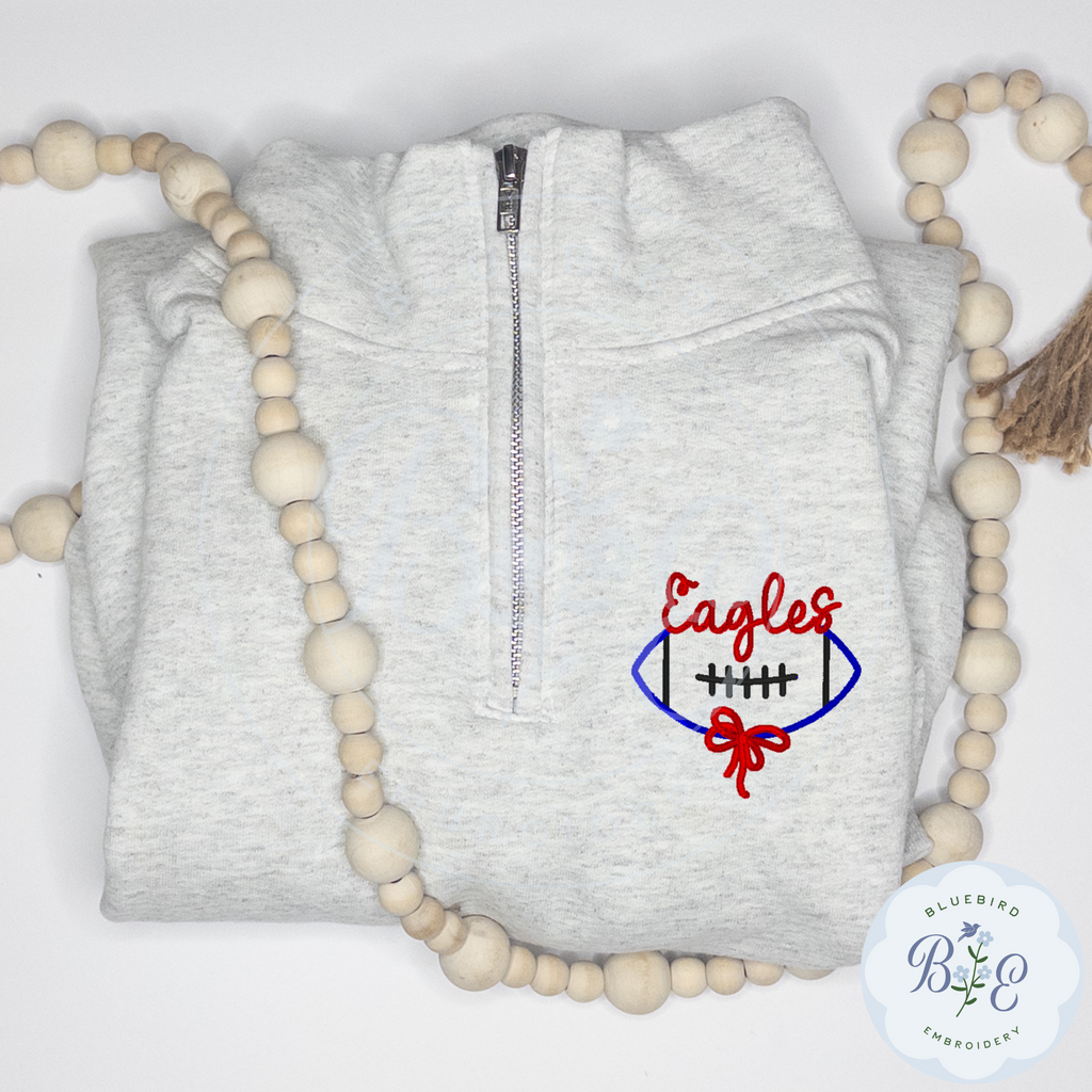 Custom Quarter Zip Embroidered Football Bow Mascot Logo
