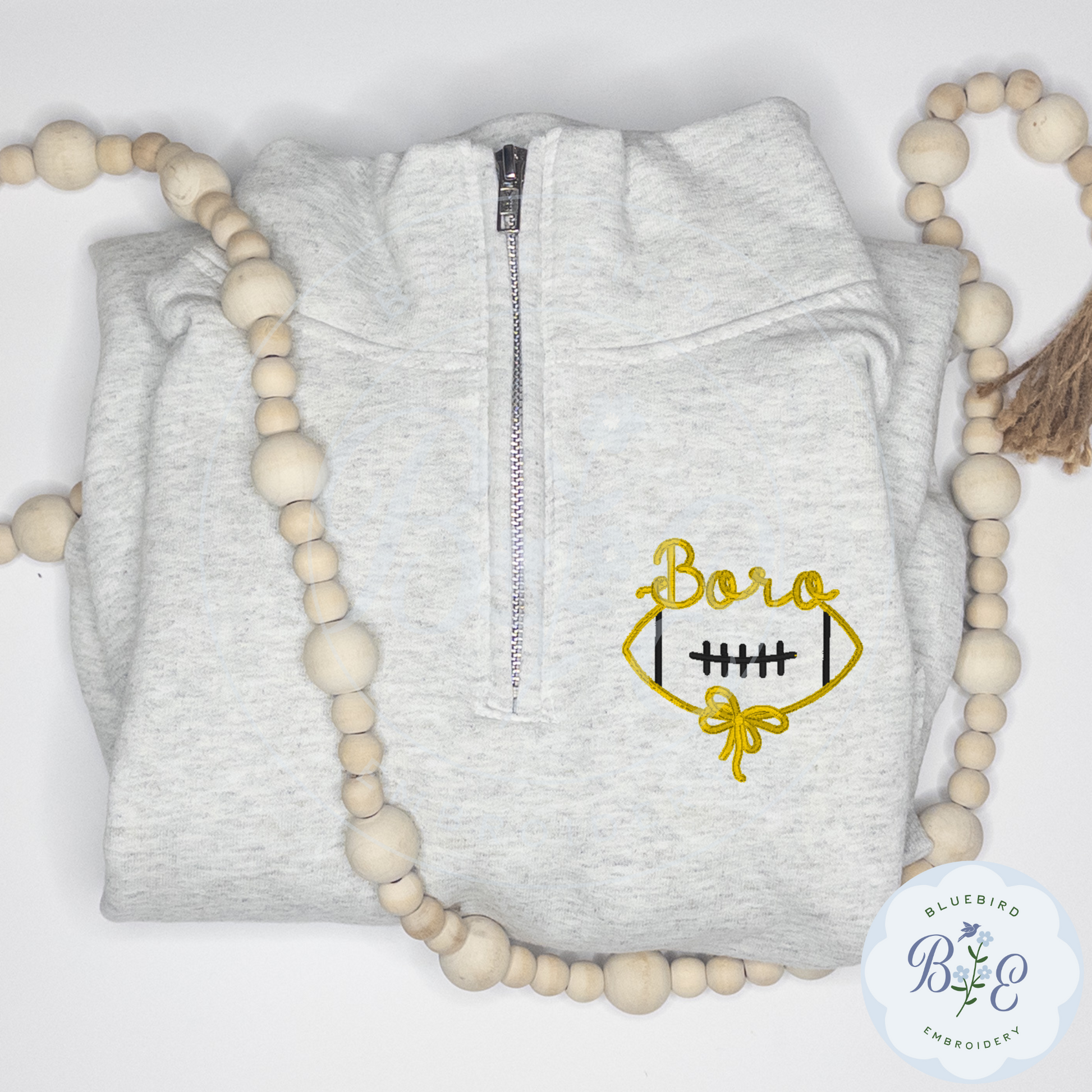 Custom Quarter Zip Embroidered Football Bow Mascot Logo