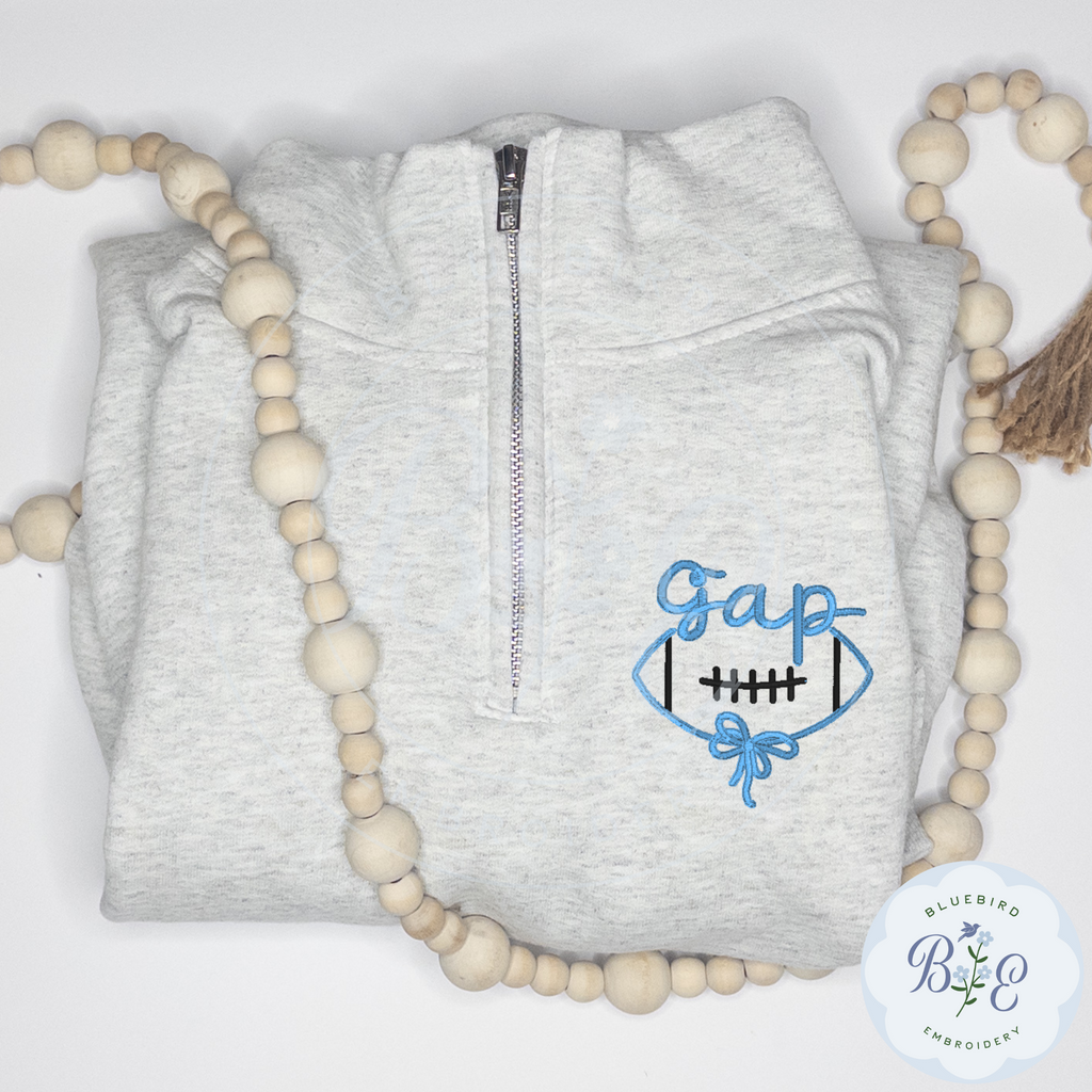Custom Quarter Zip Embroidered Football Bow Mascot Logo