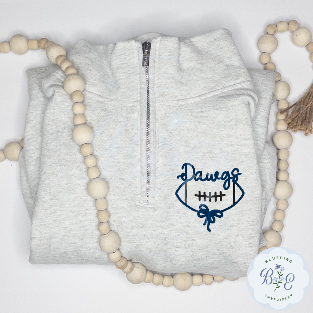 Custom Quarter Zip Embroidered Football Bow Mascot Logo