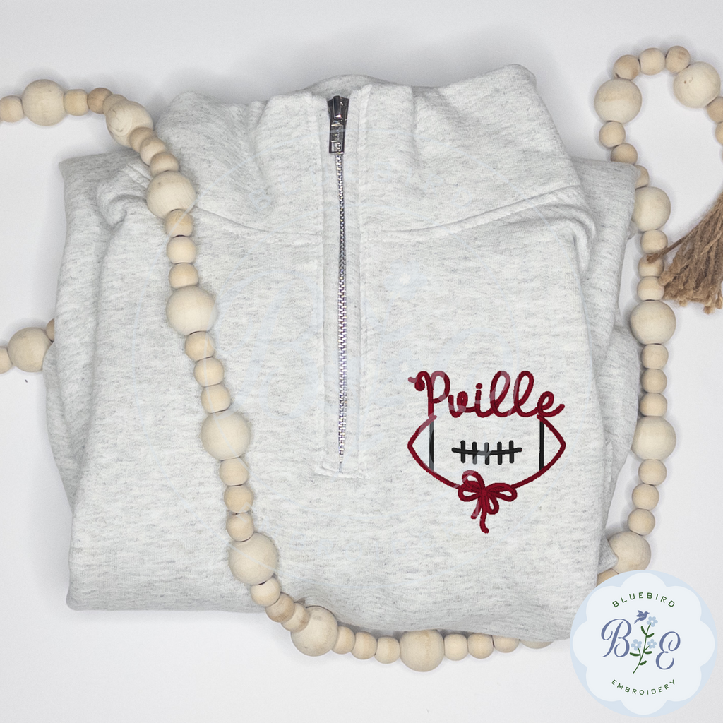Custom Quarter Zip Embroidered Football Bow Mascot Logo