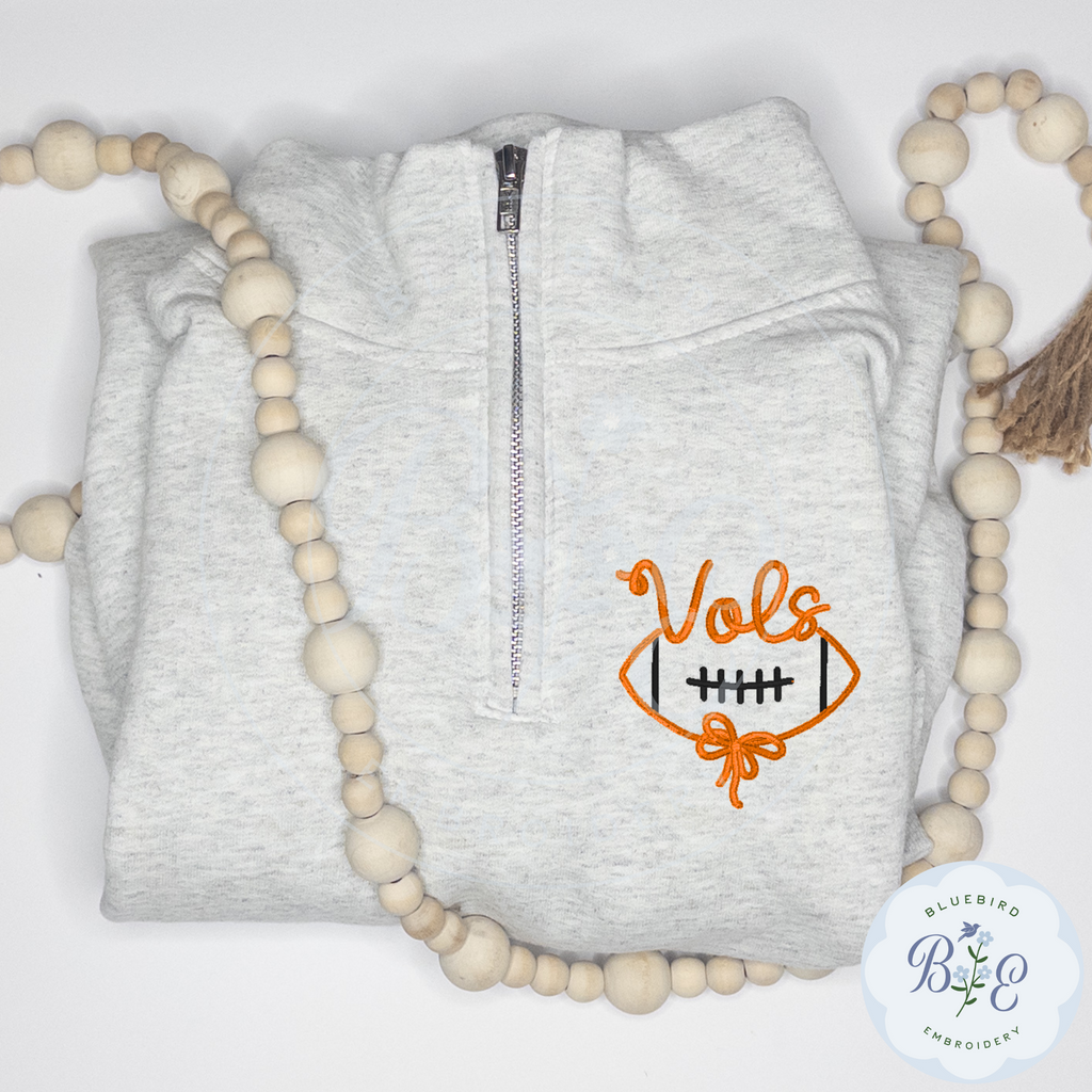 Custom Quarter Zip Embroidered Football Bow Mascot Logo